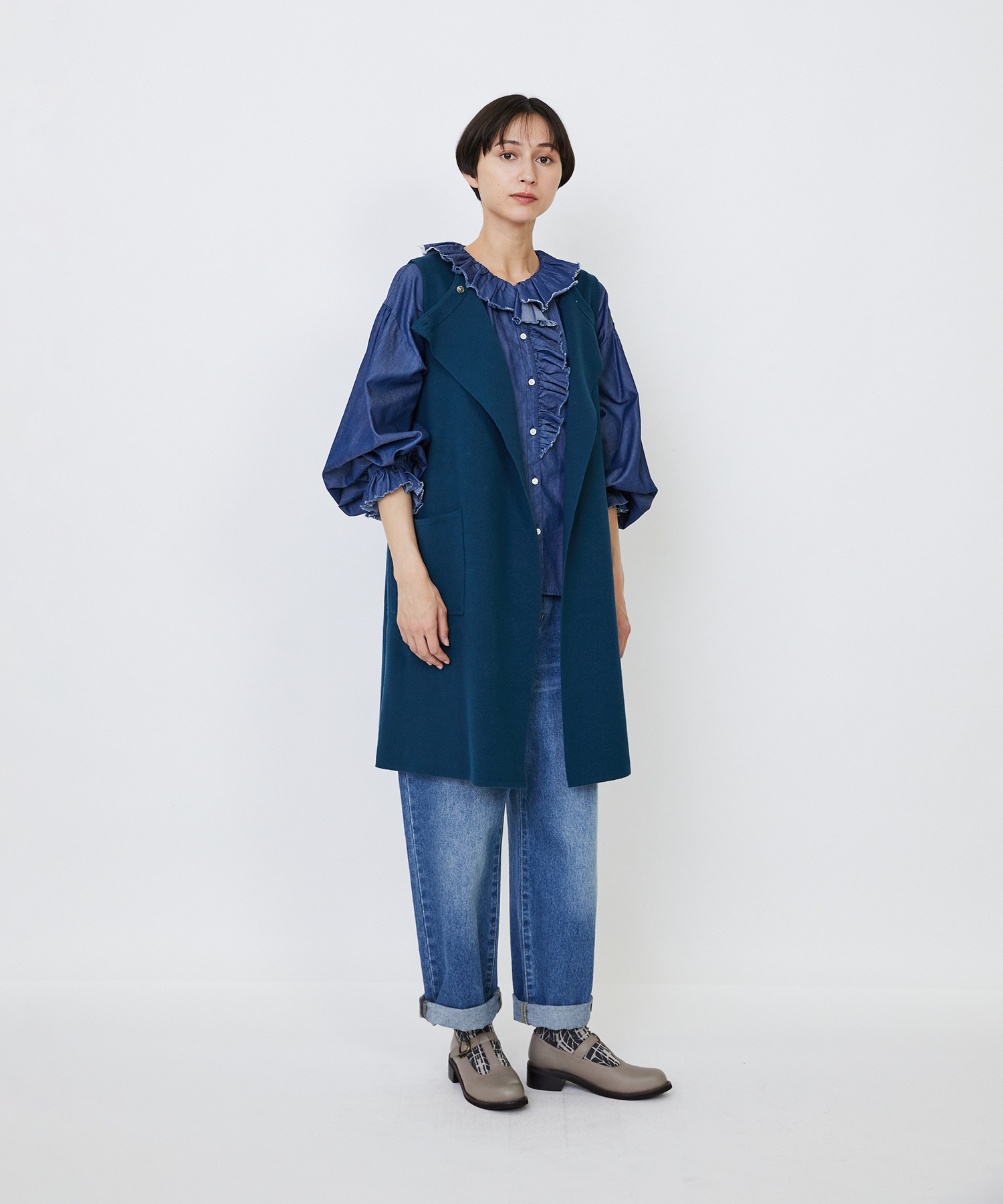 【LOISIR】｜2BUY10%OFF・3BUY20%OFF｜コットンダブルジャカードロングベスト 詳細画像 ブラック 1