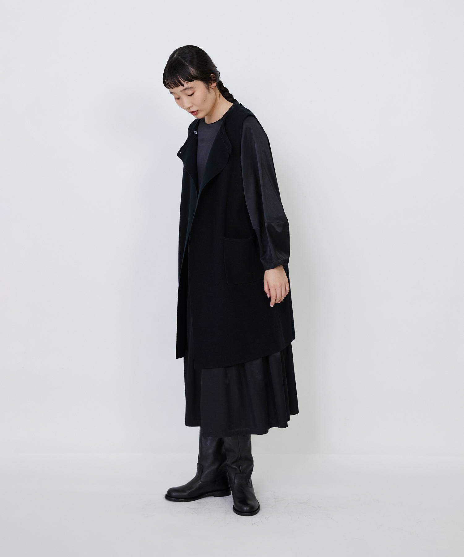 【LOISIR】｜2BUY10%OFF・3BUY20%OFF｜コットンダブルジャカードロングベスト 詳細画像 ブラック 11