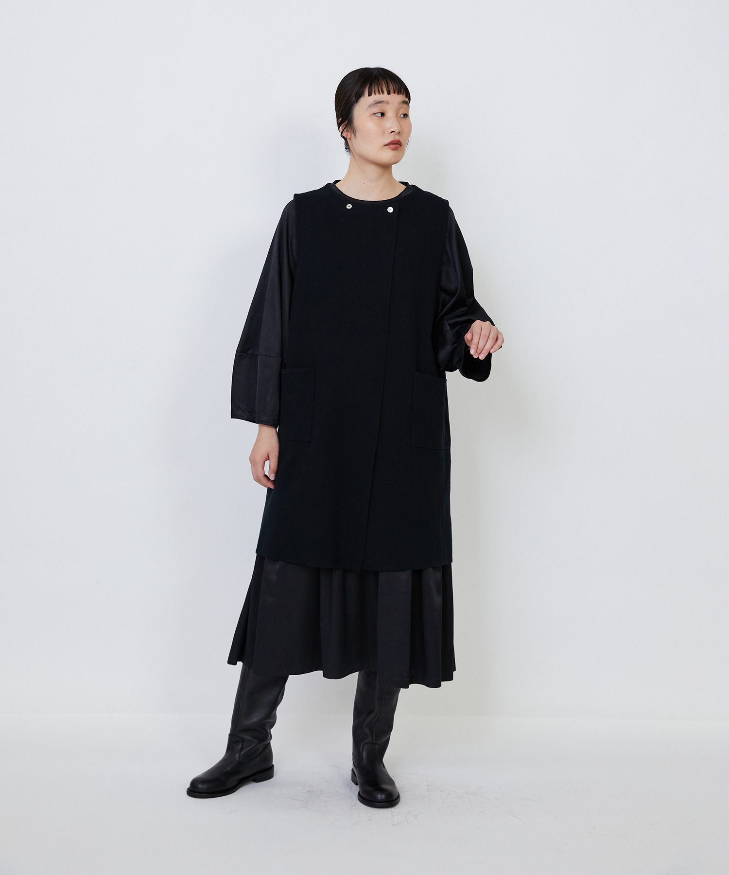 【LOISIR】｜2BUY10%OFF・3BUY20%OFF｜コットンダブルジャカードロングベスト 詳細画像 ブラック 12