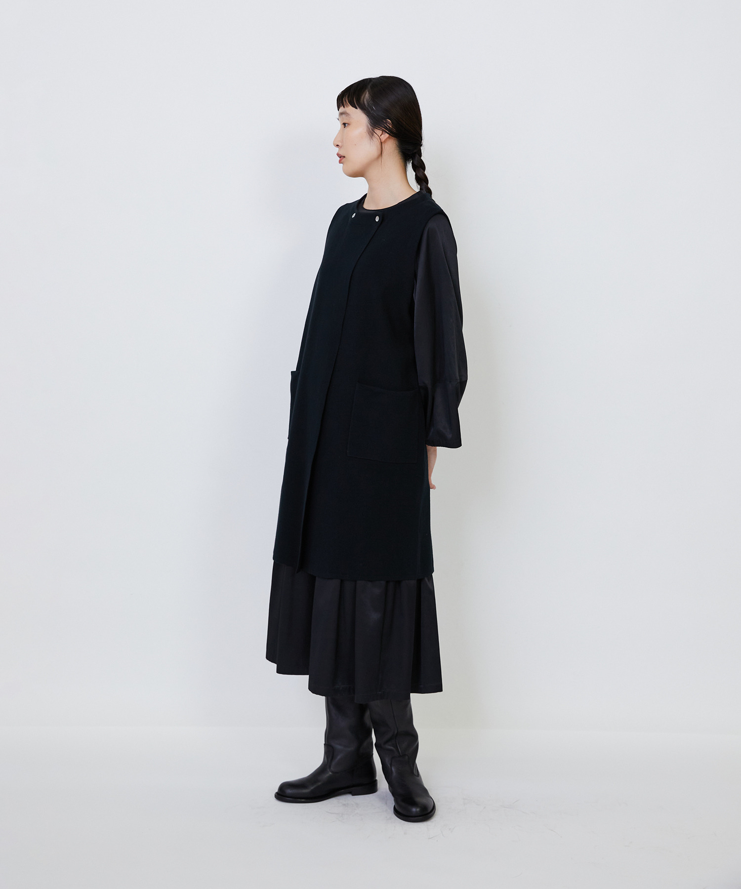【LOISIR】｜2BUY10%OFF・3BUY20%OFF｜コットンダブルジャカードロングベスト 詳細画像 ブラック 14