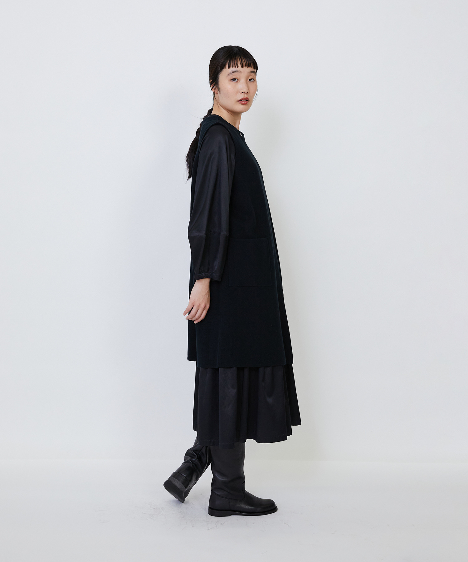 【LOISIR】｜2BUY10%OFF・3BUY20%OFF｜コットンダブルジャカードロングベスト 詳細画像 ブラック 15
