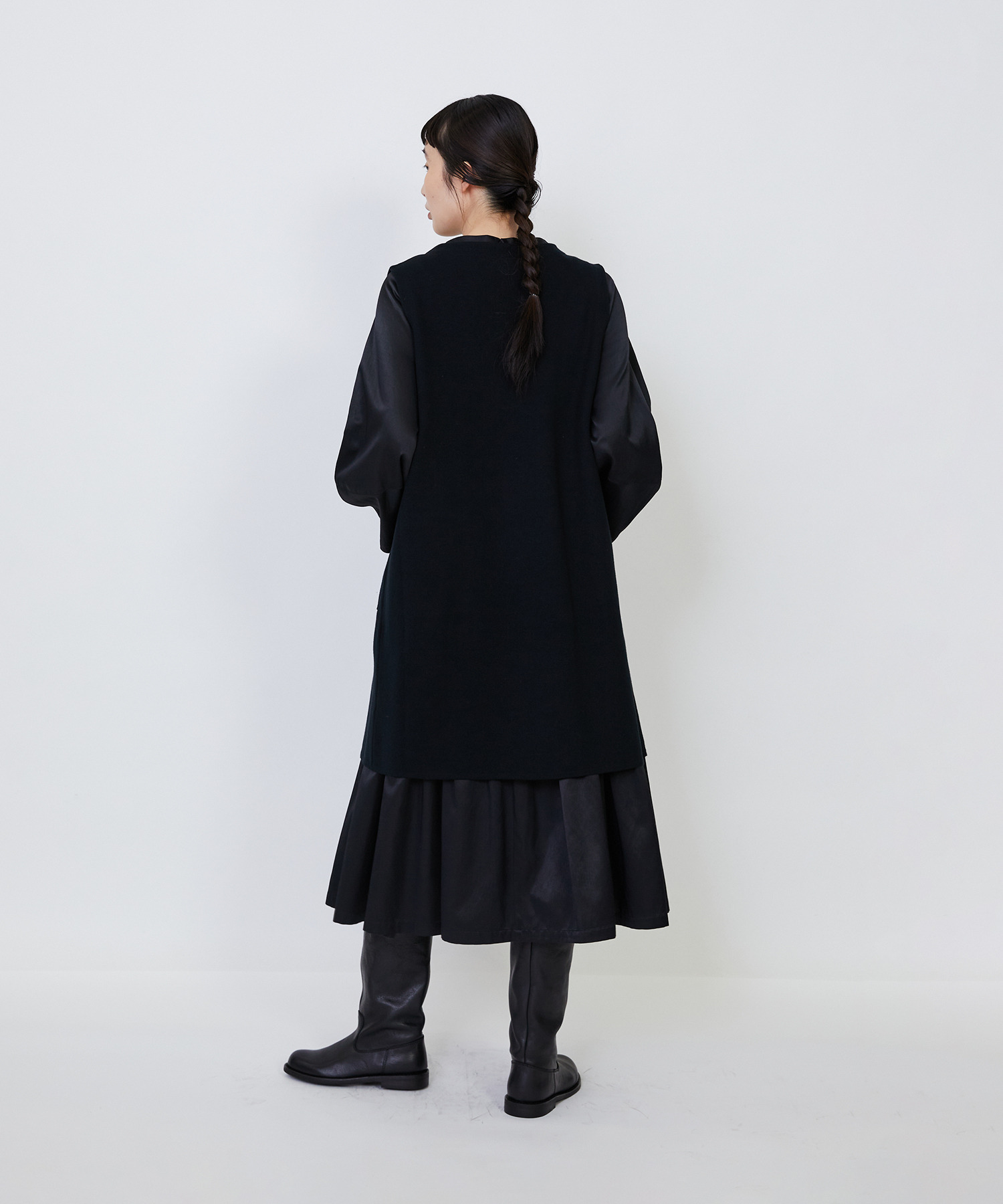 【LOISIR】｜2BUY10%OFF・3BUY20%OFF｜コットンダブルジャカードロングベスト 詳細画像 ブラック 16