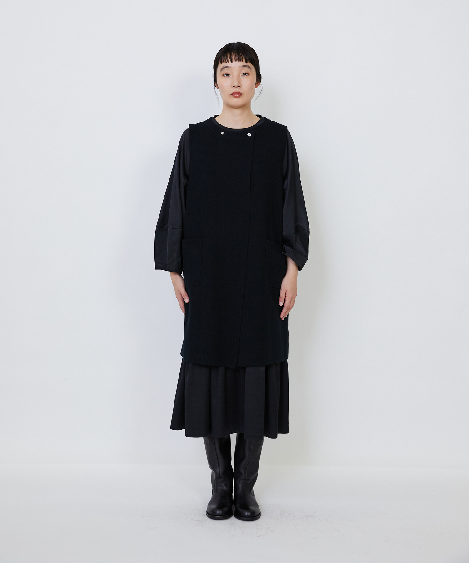 【LOISIR】｜2BUY10%OFF・3BUY20%OFF｜コットンダブルジャカードロングベスト 詳細画像 ブラック 17