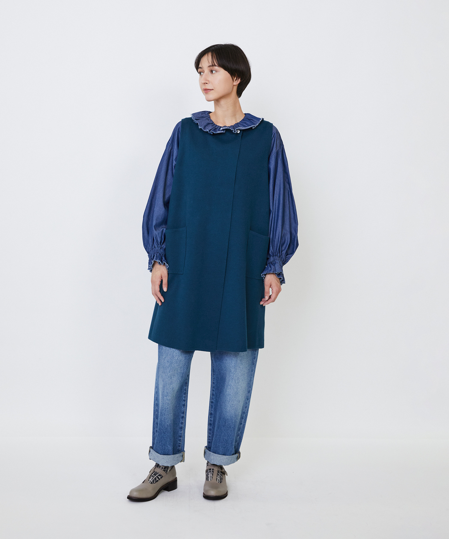 【LOISIR】｜2BUY10%OFF・3BUY20%OFF｜コットンダブルジャカードロングベスト 詳細画像 ブラック 4