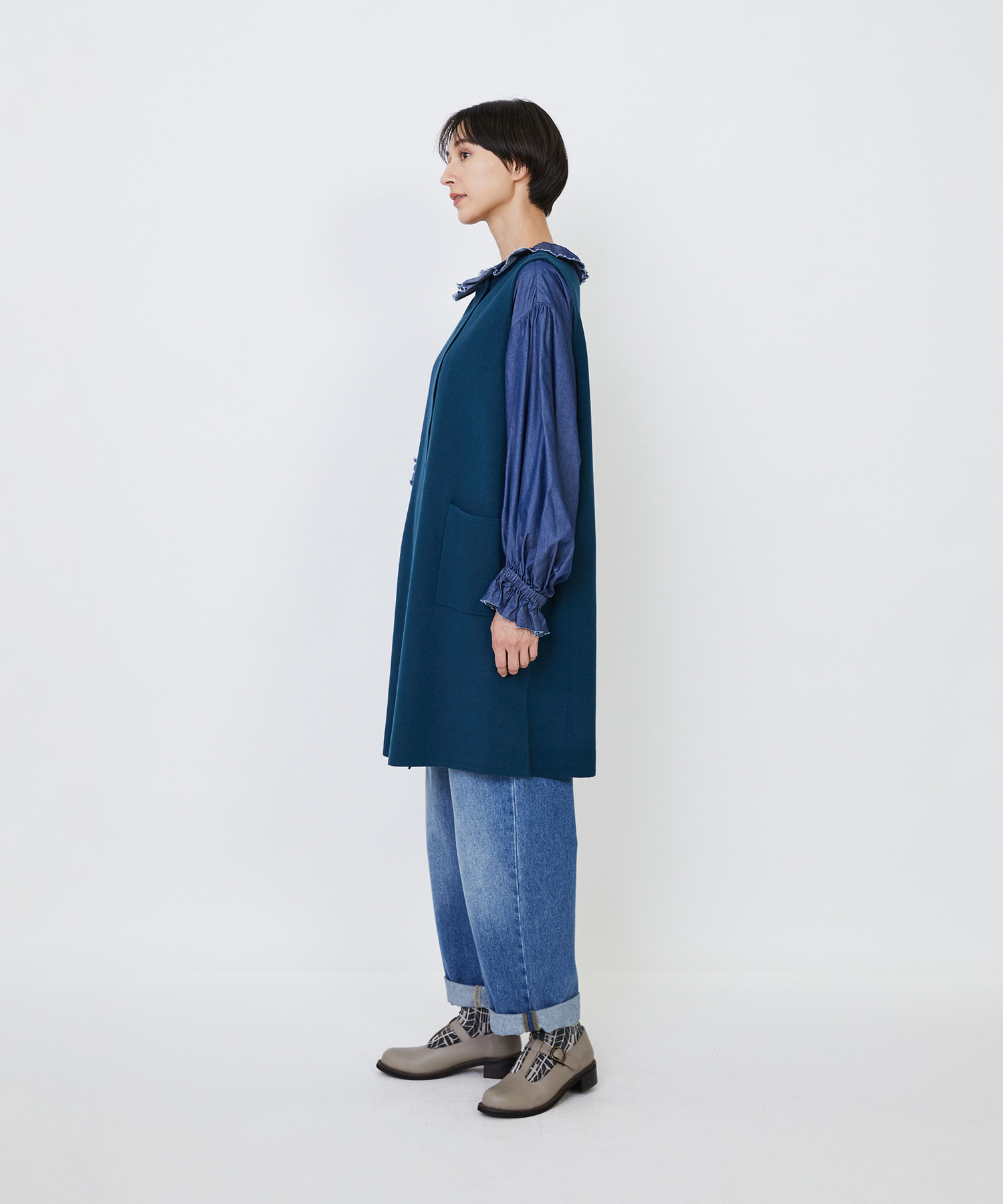 【LOISIR】｜2BUY10%OFF・3BUY20%OFF｜コットンダブルジャカードロングベスト 詳細画像 ブラック 5