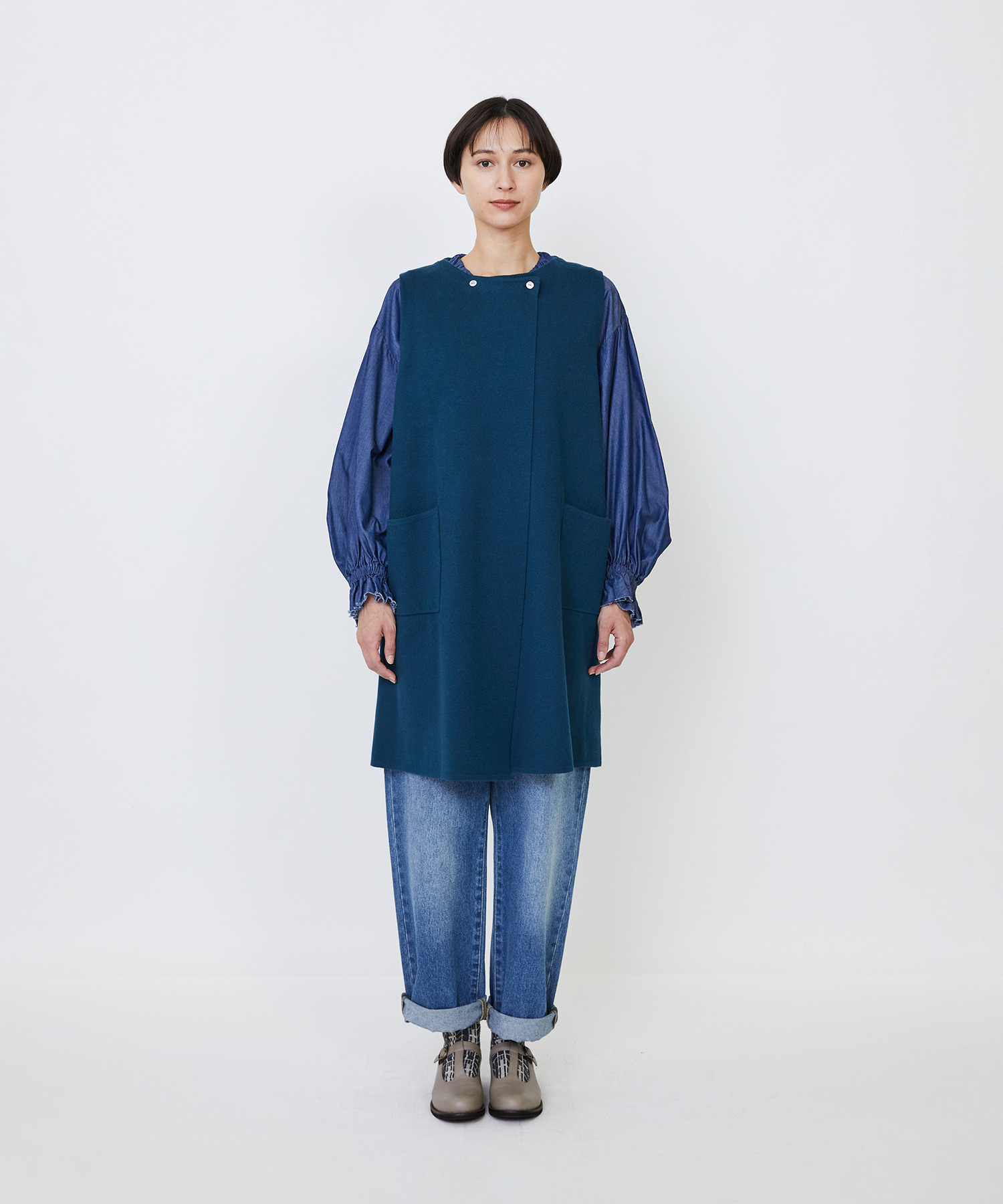 【LOISIR】｜2BUY10%OFF・3BUY20%OFF｜コットンダブルジャカードロングベスト 詳細画像 ブラック 7