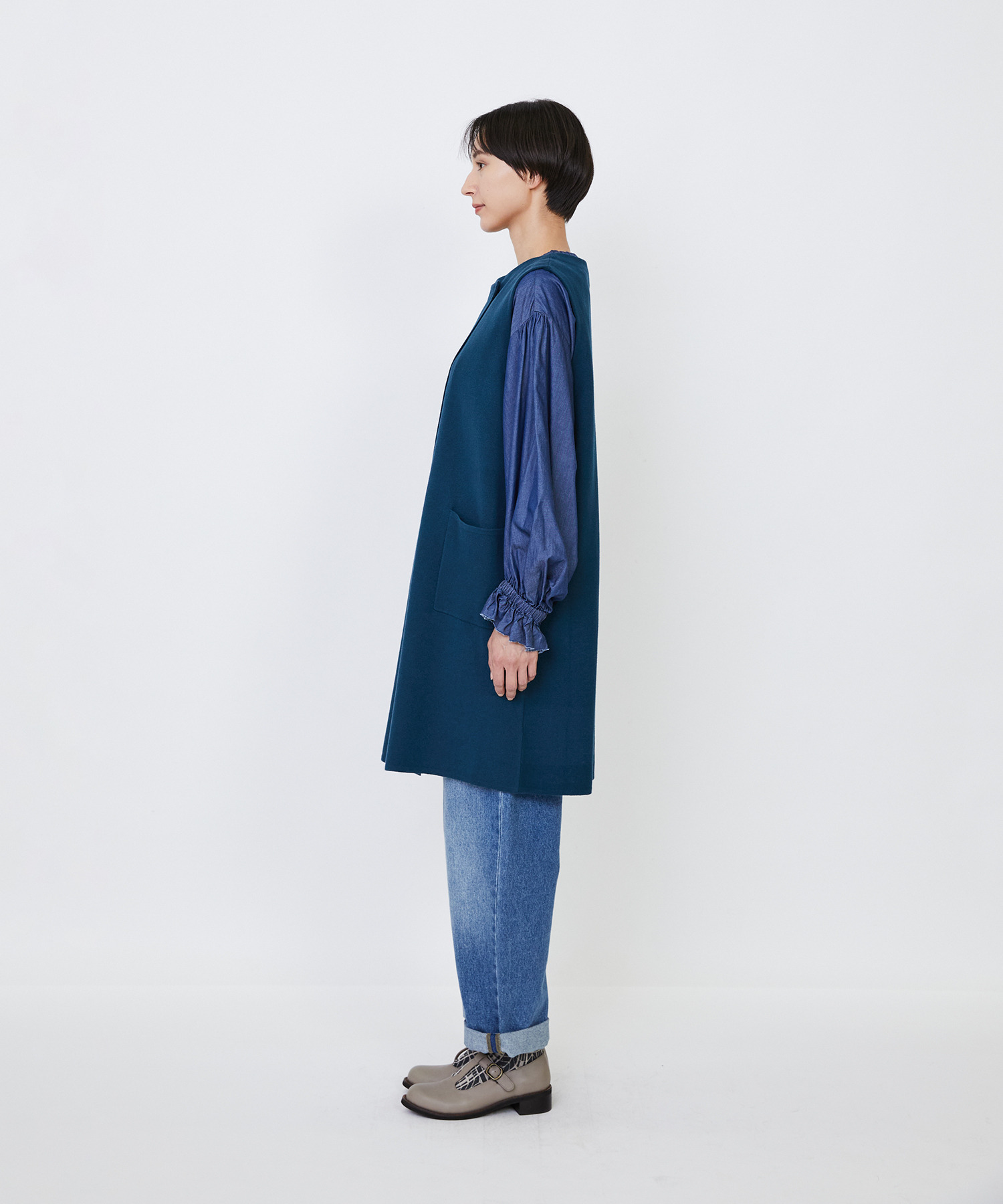 【LOISIR】｜2BUY10%OFF・3BUY20%OFF｜コットンダブルジャカードロングベスト 詳細画像 ブラック 8