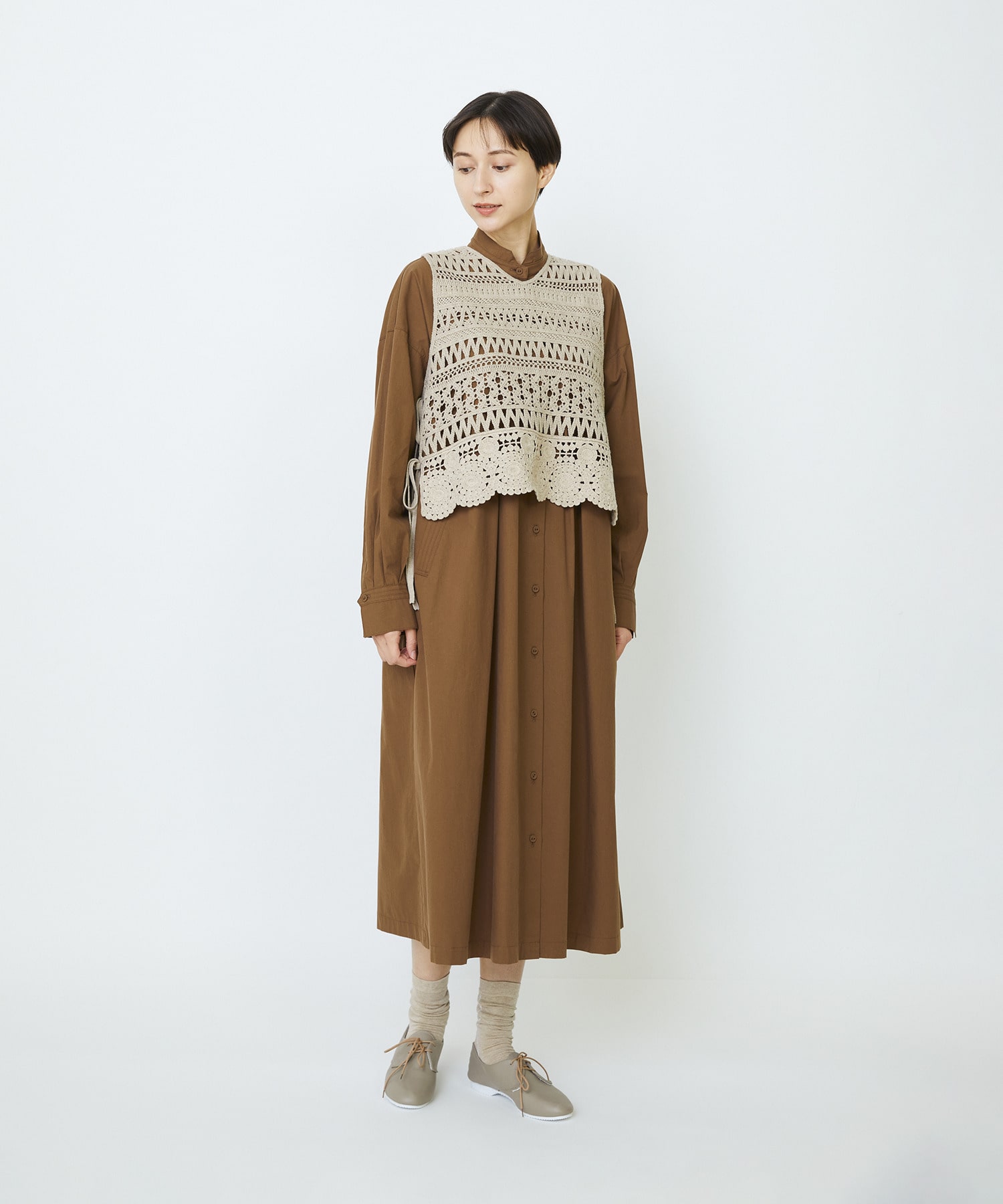 【LOISIR】【2WAY】レース編みベスト 詳細画像 ベージュ 1