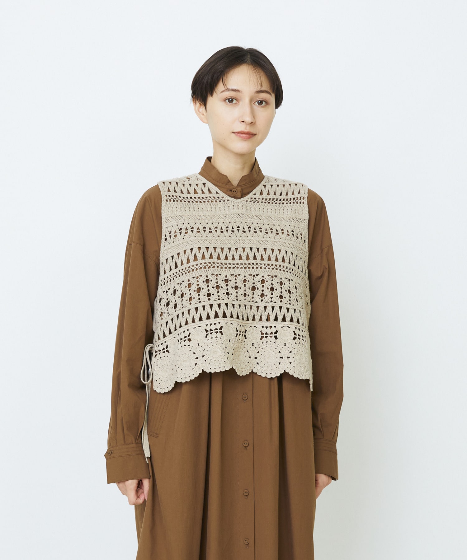【LOISIR】【2WAY】レース編みベスト 詳細画像 ベージュ 1