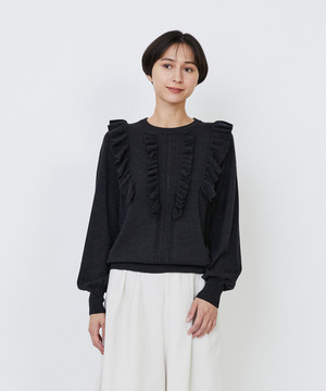 【LOISIR】｜2BUY10%OFF・3BUY20%OFF｜ウール梳毛天竺フリルプルオーバー 詳細画像 チャコールグレー 1