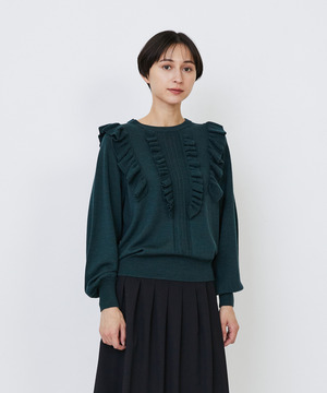 【LOISIR】｜2BUY10%OFF・3BUY20%OFF｜ウール梳毛天竺フリルプルオーバー 詳細画像 グリーン 1