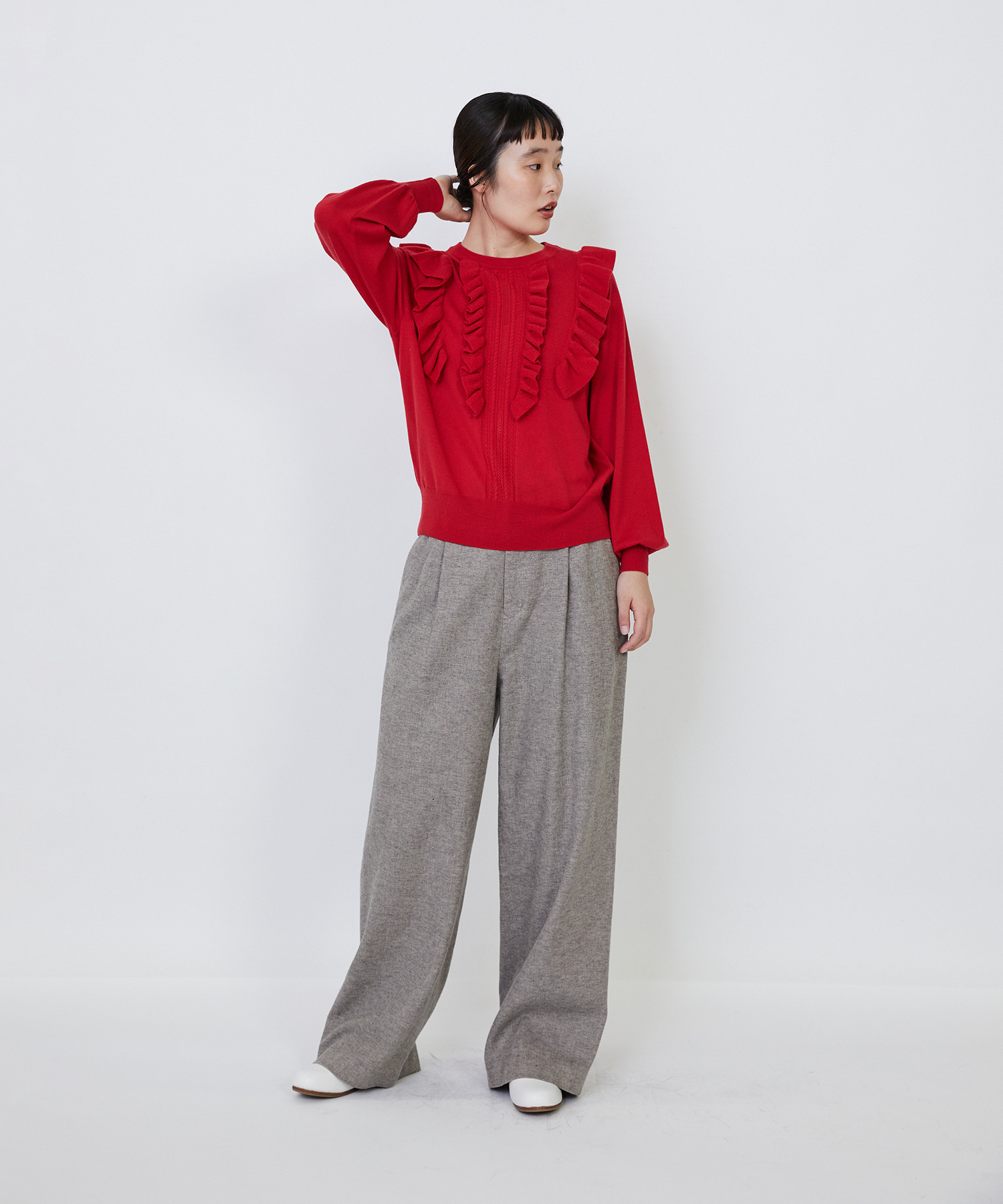 【LOISIR】｜2BUY10%OFF・3BUY20%OFF｜ウール梳毛天竺フリルプルオーバー 詳細画像 チャコールグレー 1