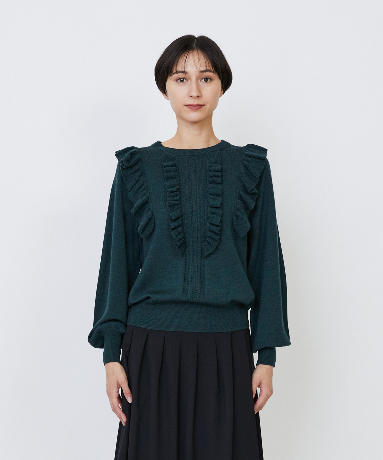 【LOISIR】｜2BUY10%OFF・3BUY20%OFF｜ウール梳毛天竺フリルプルオーバー 詳細画像 チャコールグレー 12