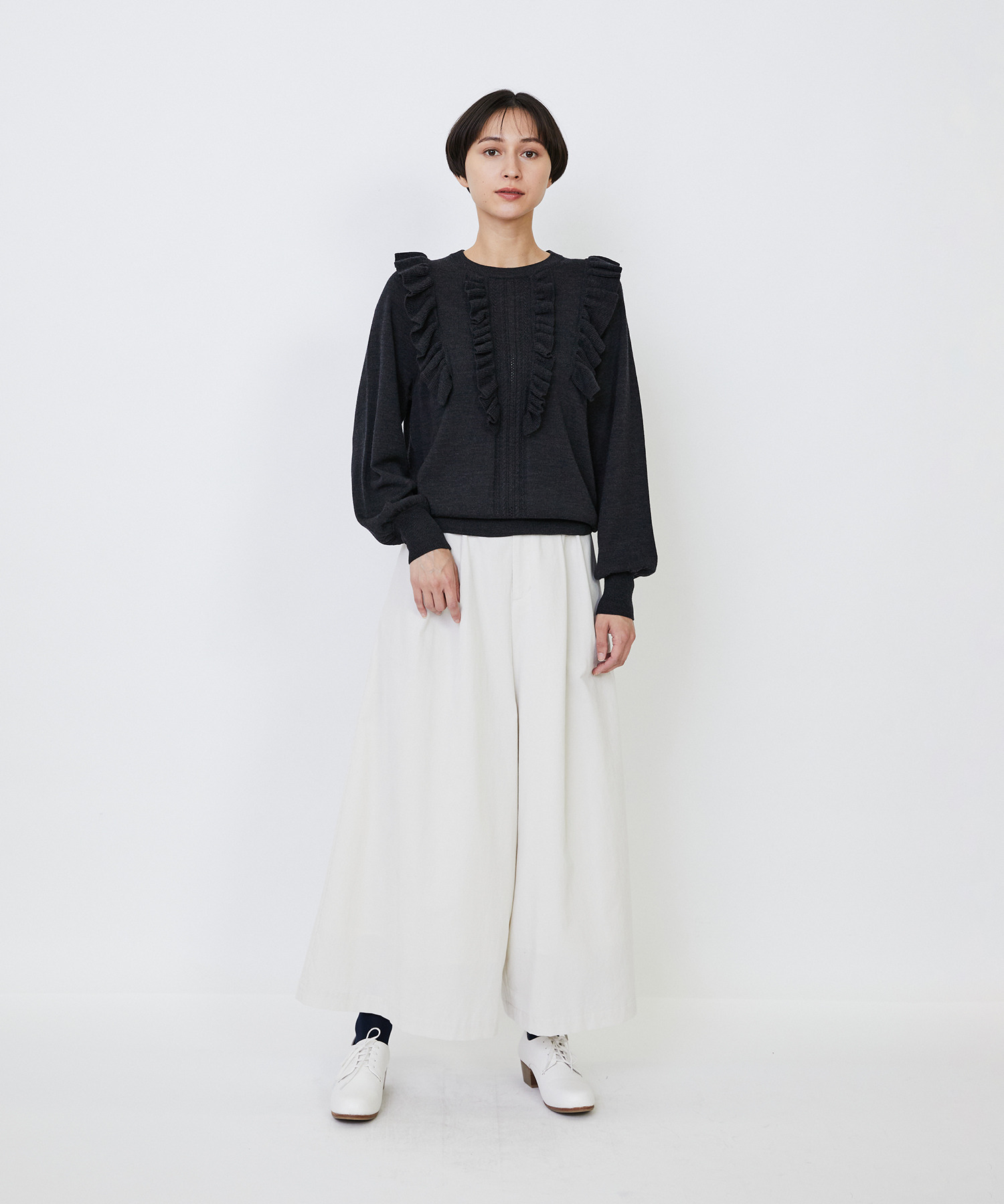 【LOISIR】｜2BUY10%OFF・3BUY20%OFF｜ウール梳毛天竺フリルプルオーバー 詳細画像 チャコールグレー 15