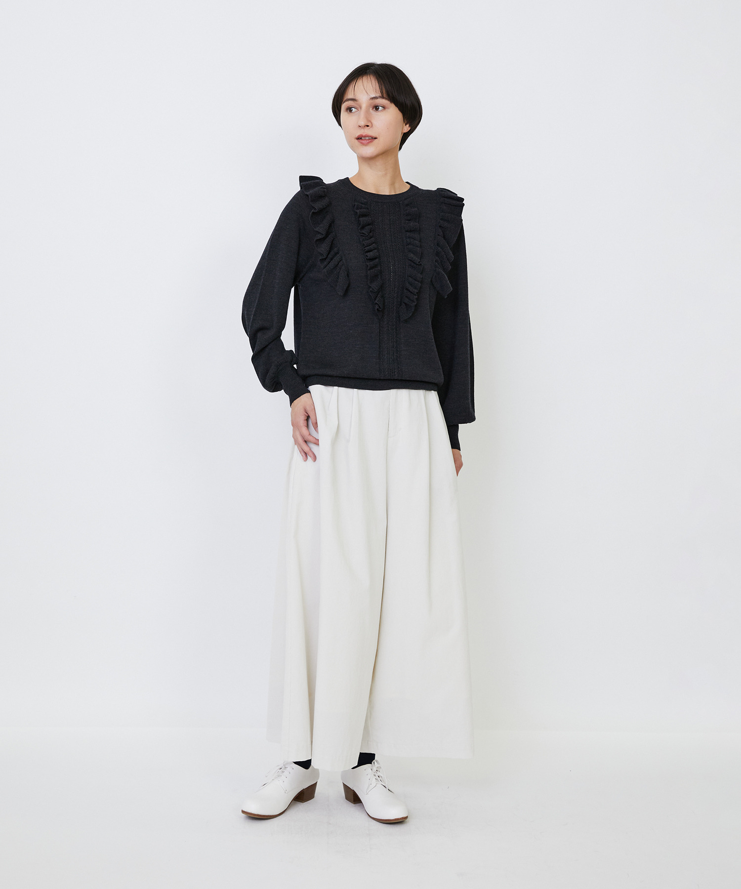 【LOISIR】｜2BUY10%OFF・3BUY20%OFF｜ウール梳毛天竺フリルプルオーバー 詳細画像 チャコールグレー 16