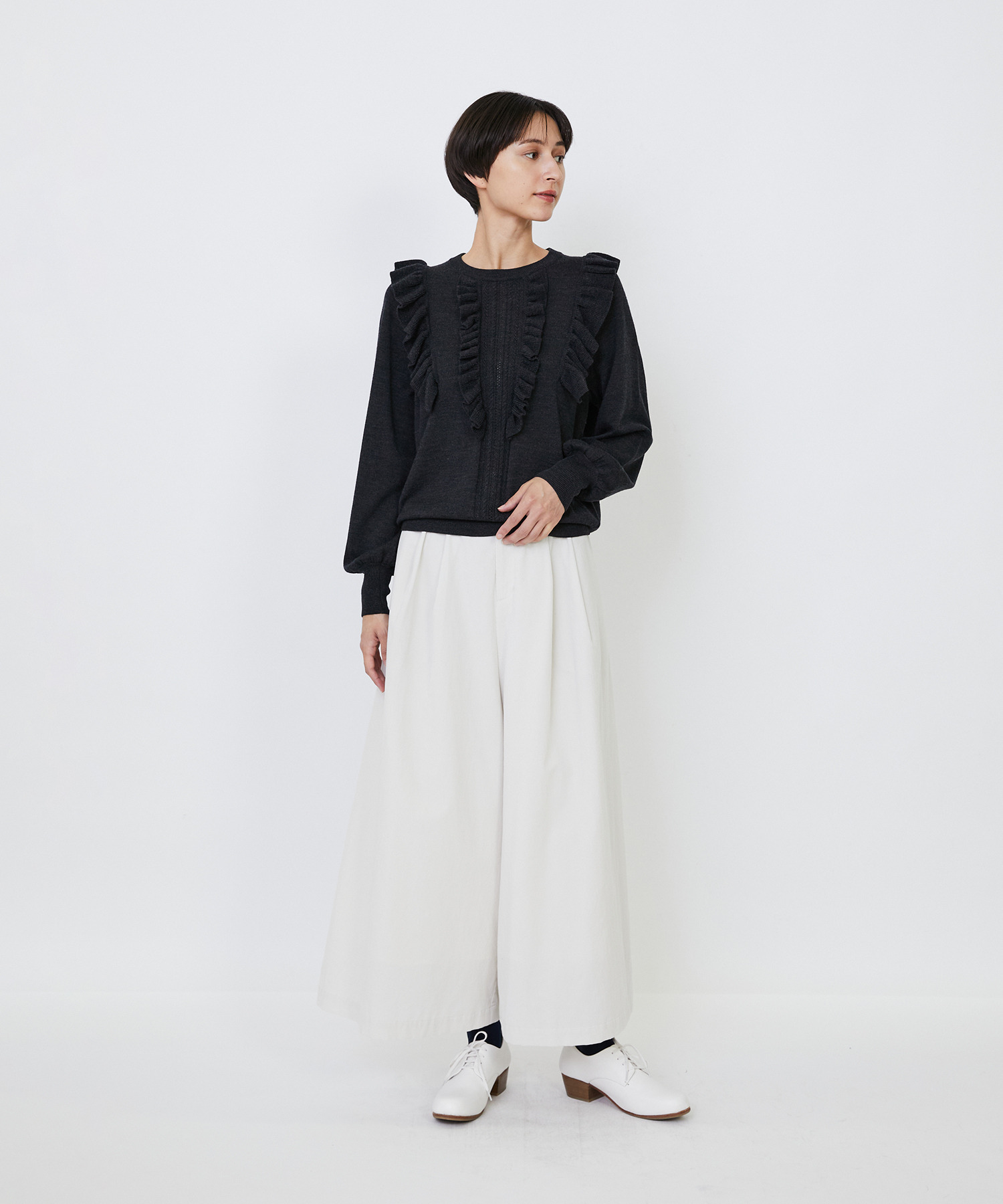 【LOISIR】｜2BUY10%OFF・3BUY20%OFF｜ウール梳毛天竺フリルプルオーバー 詳細画像 チャコールグレー 17