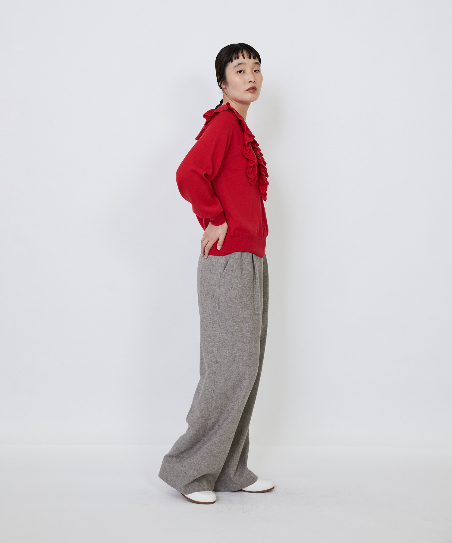 【LOISIR】｜2BUY10%OFF・3BUY20%OFF｜ウール梳毛天竺フリルプルオーバー 詳細画像 チャコールグレー 3