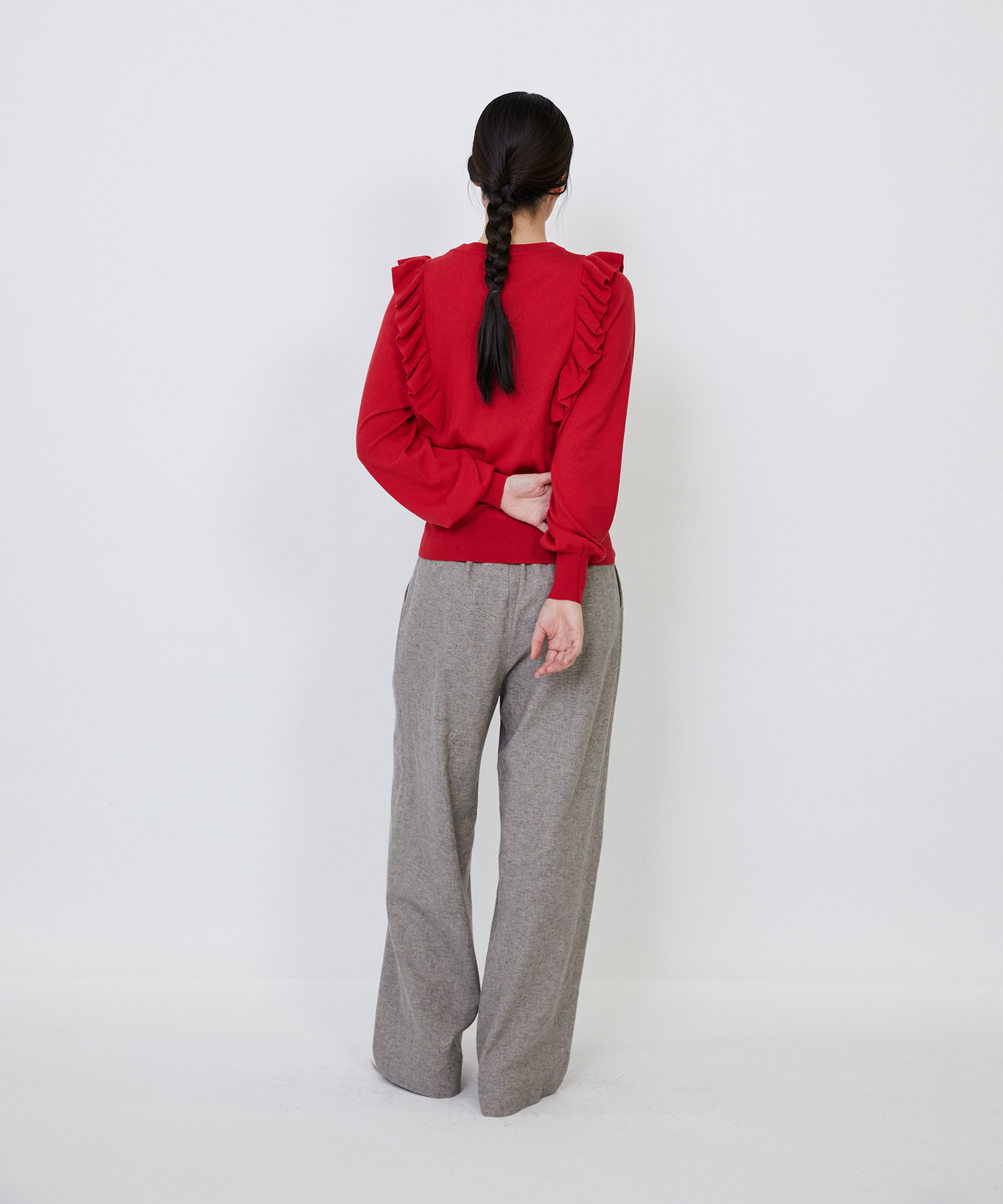 【LOISIR】｜2BUY10%OFF・3BUY20%OFF｜ウール梳毛天竺フリルプルオーバー 詳細画像 チャコールグレー 4