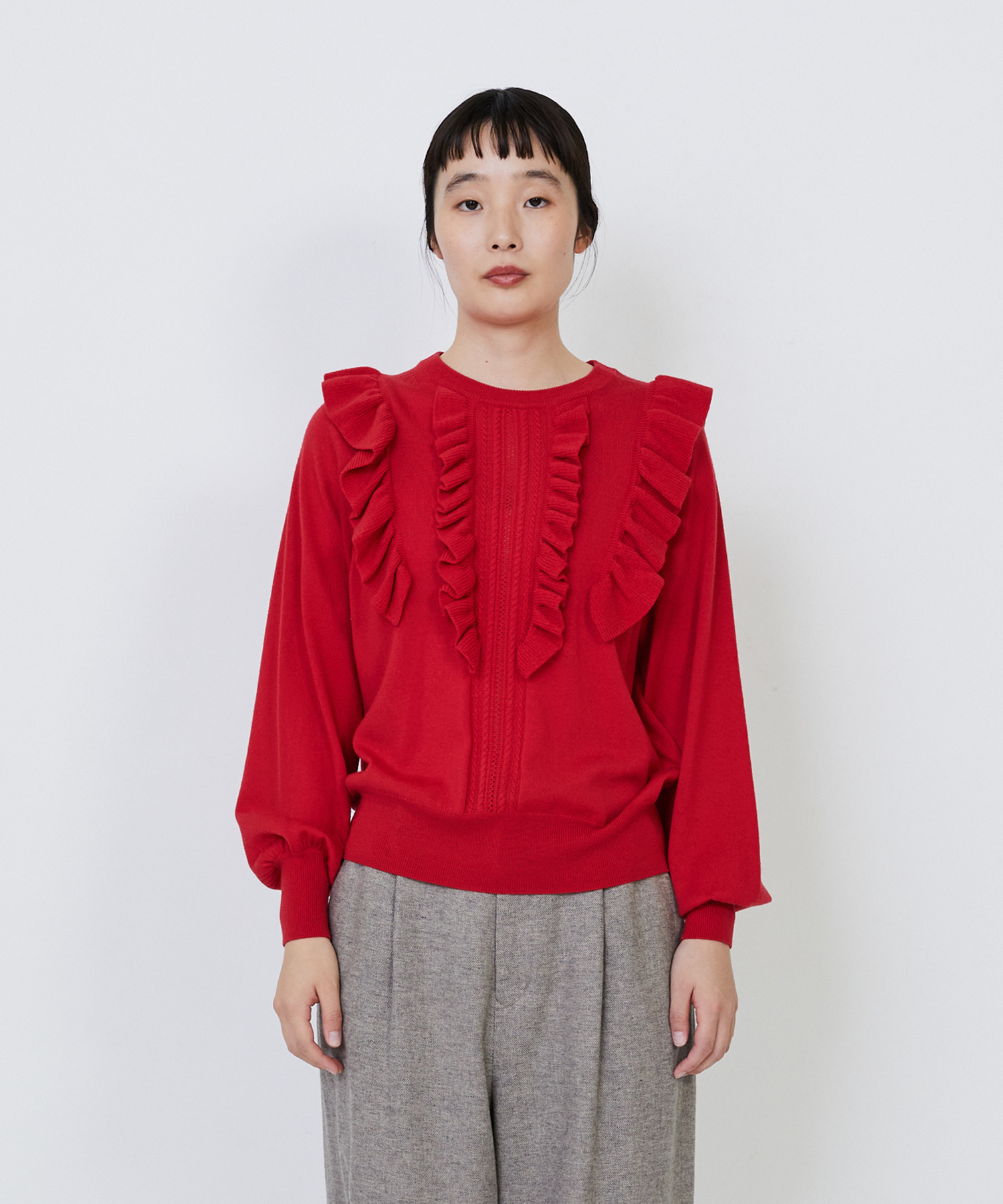 【LOISIR】｜2BUY10%OFF・3BUY20%OFF｜ウール梳毛天竺フリルプルオーバー 詳細画像 チャコールグレー 5