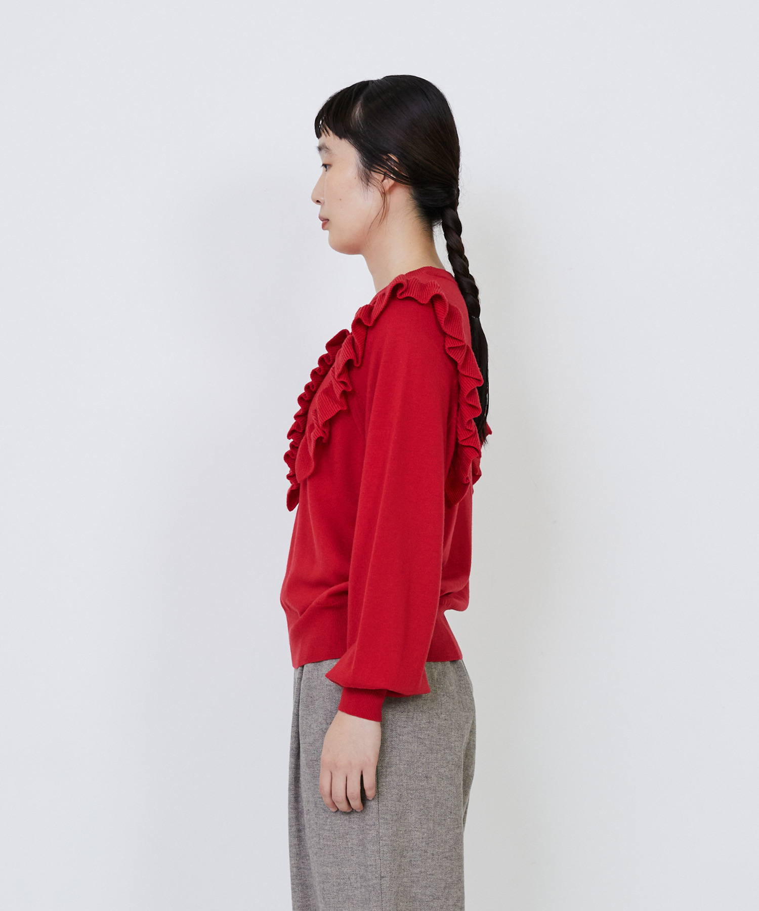 【LOISIR】｜2BUY10%OFF・3BUY20%OFF｜ウール梳毛天竺フリルプルオーバー 詳細画像 チャコールグレー 6