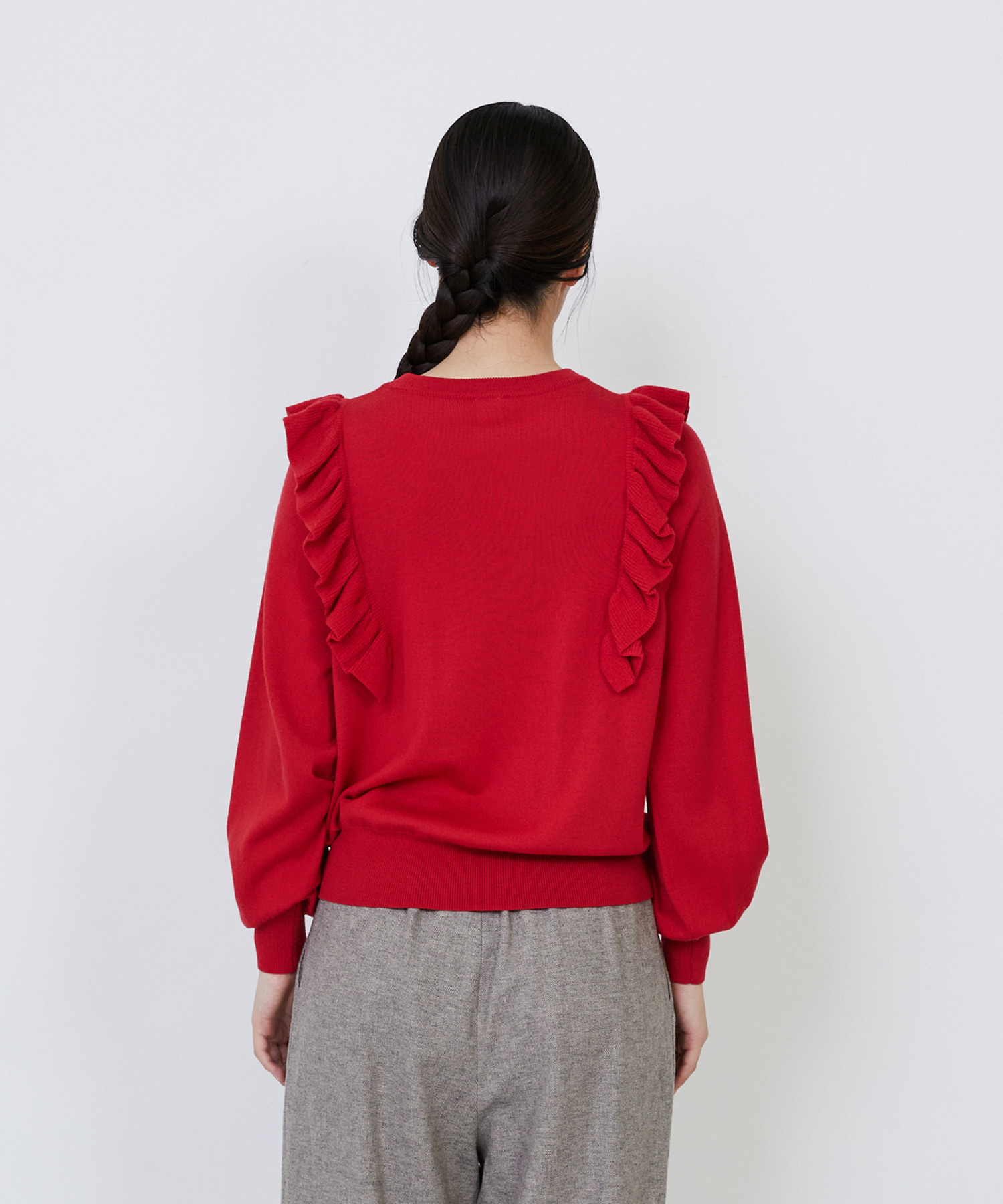 【LOISIR】｜2BUY10%OFF・3BUY20%OFF｜ウール梳毛天竺フリルプルオーバー 詳細画像 チャコールグレー 7