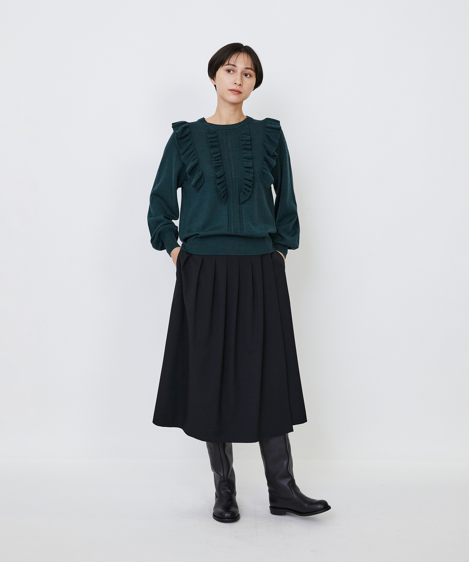 【LOISIR】｜2BUY10%OFF・3BUY20%OFF｜ウール梳毛天竺フリルプルオーバー 詳細画像 チャコールグレー 9