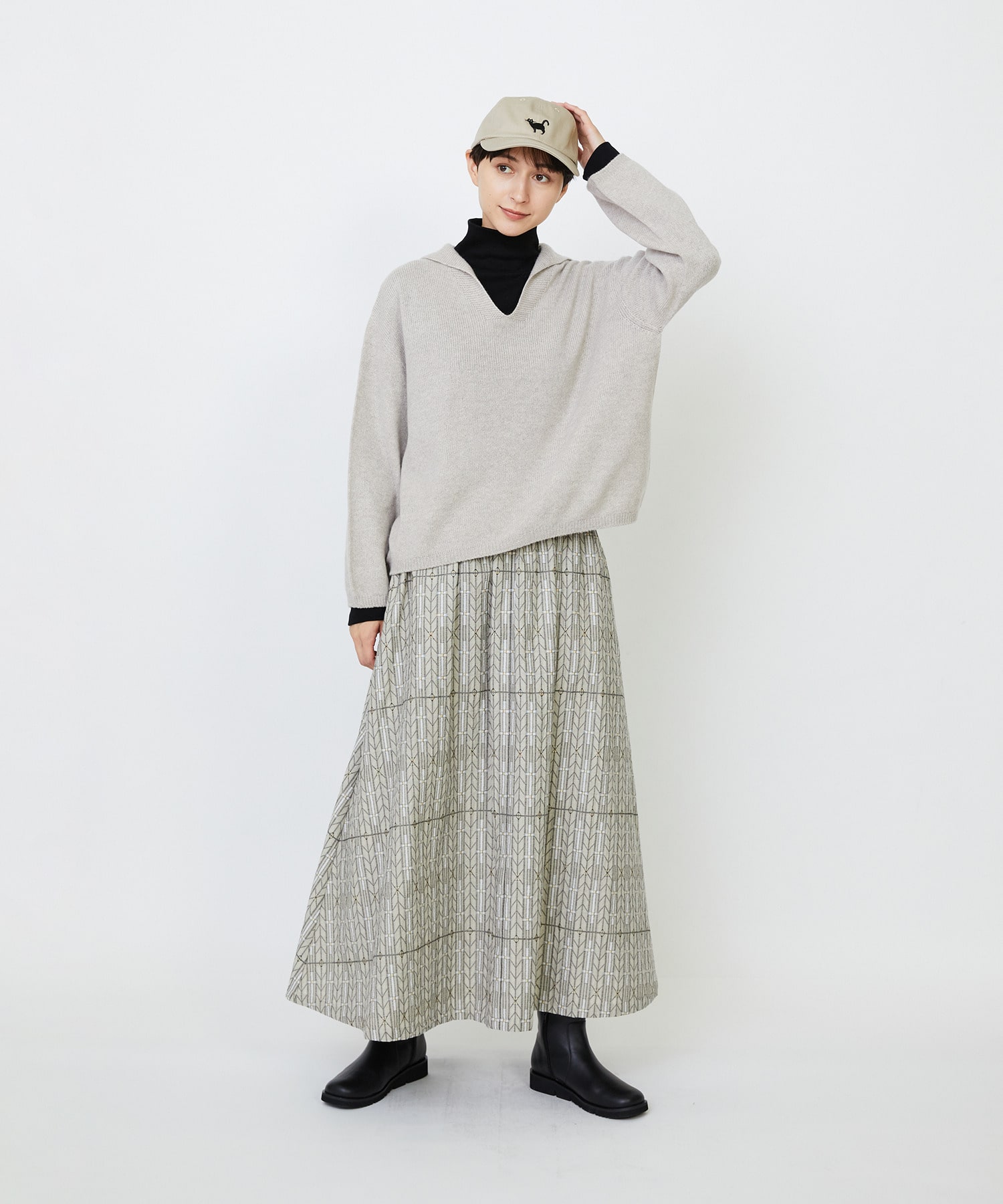 【LOISIR】【11月お気に入り登録ブランド内5位】ホールガーメントカシミヤ混天竺セーラーカラープルオーバー 詳細画像 チャコールグレー 1