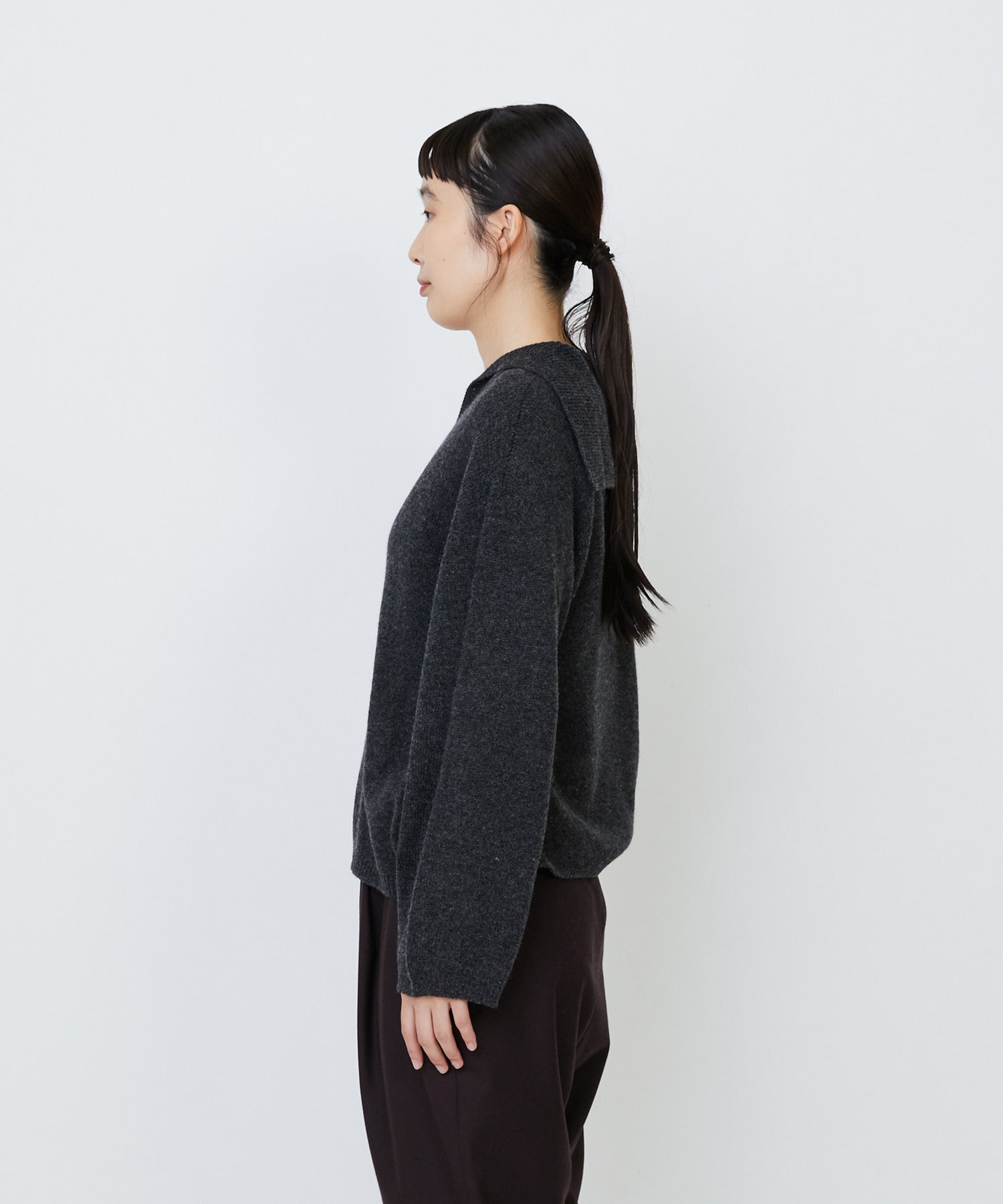 【LOISIR】【11月お気に入り登録ブランド内5位】ホールガーメントカシミヤ混天竺セーラーカラープルオーバー 詳細画像 チャコールグレー 14