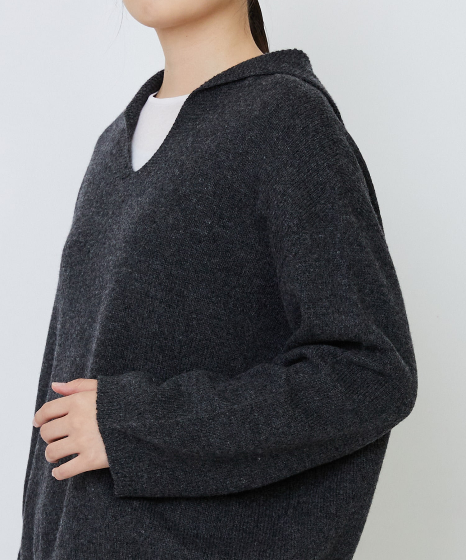 【LOISIR】【11月お気に入り登録ブランド内5位】ホールガーメントカシミヤ混天竺セーラーカラープルオーバー 詳細画像 チャコールグレー 18