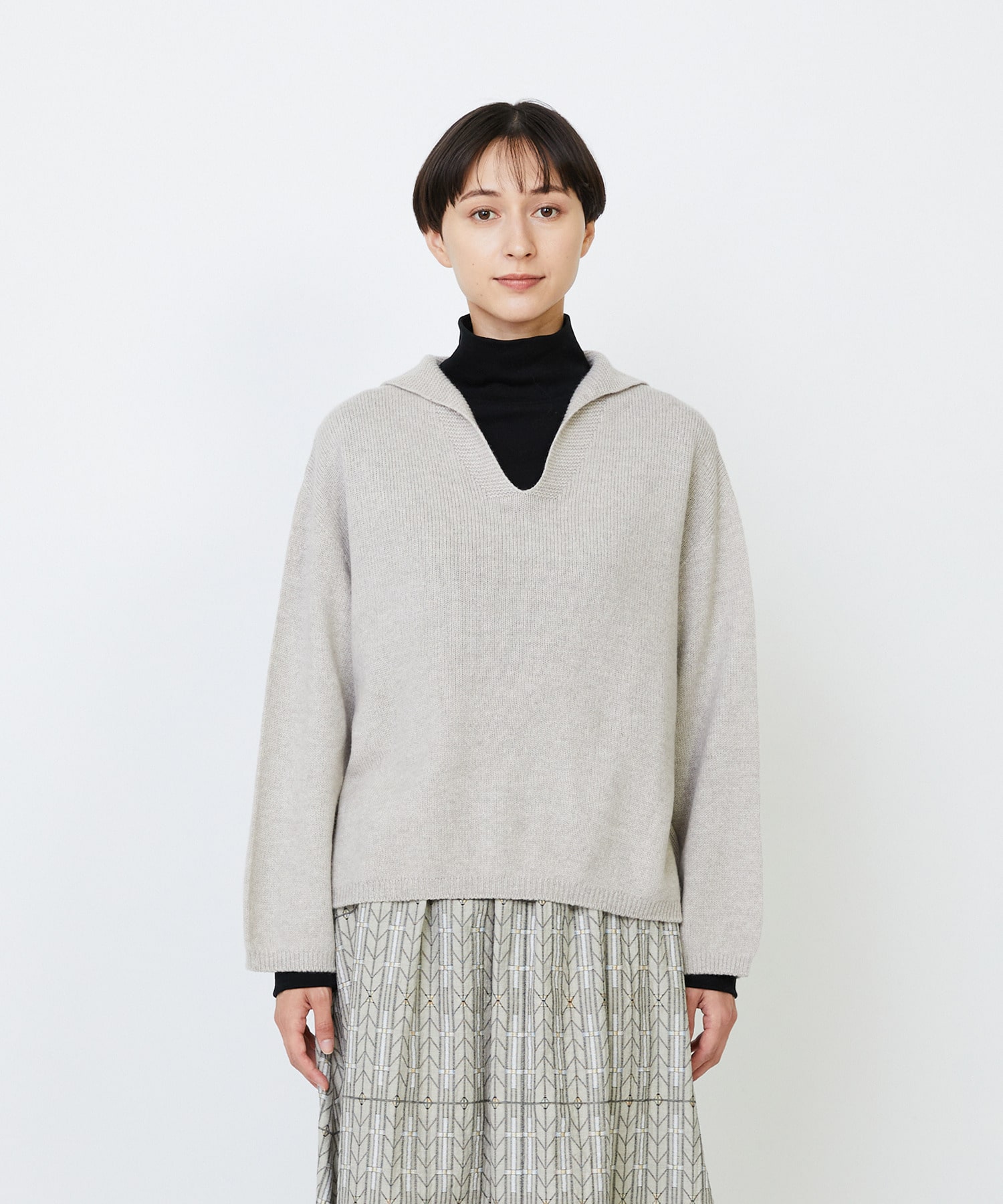 【LOISIR】【11月お気に入り登録ブランド内5位】ホールガーメントカシミヤ混天竺セーラーカラープルオーバー 詳細画像 チャコールグレー 6