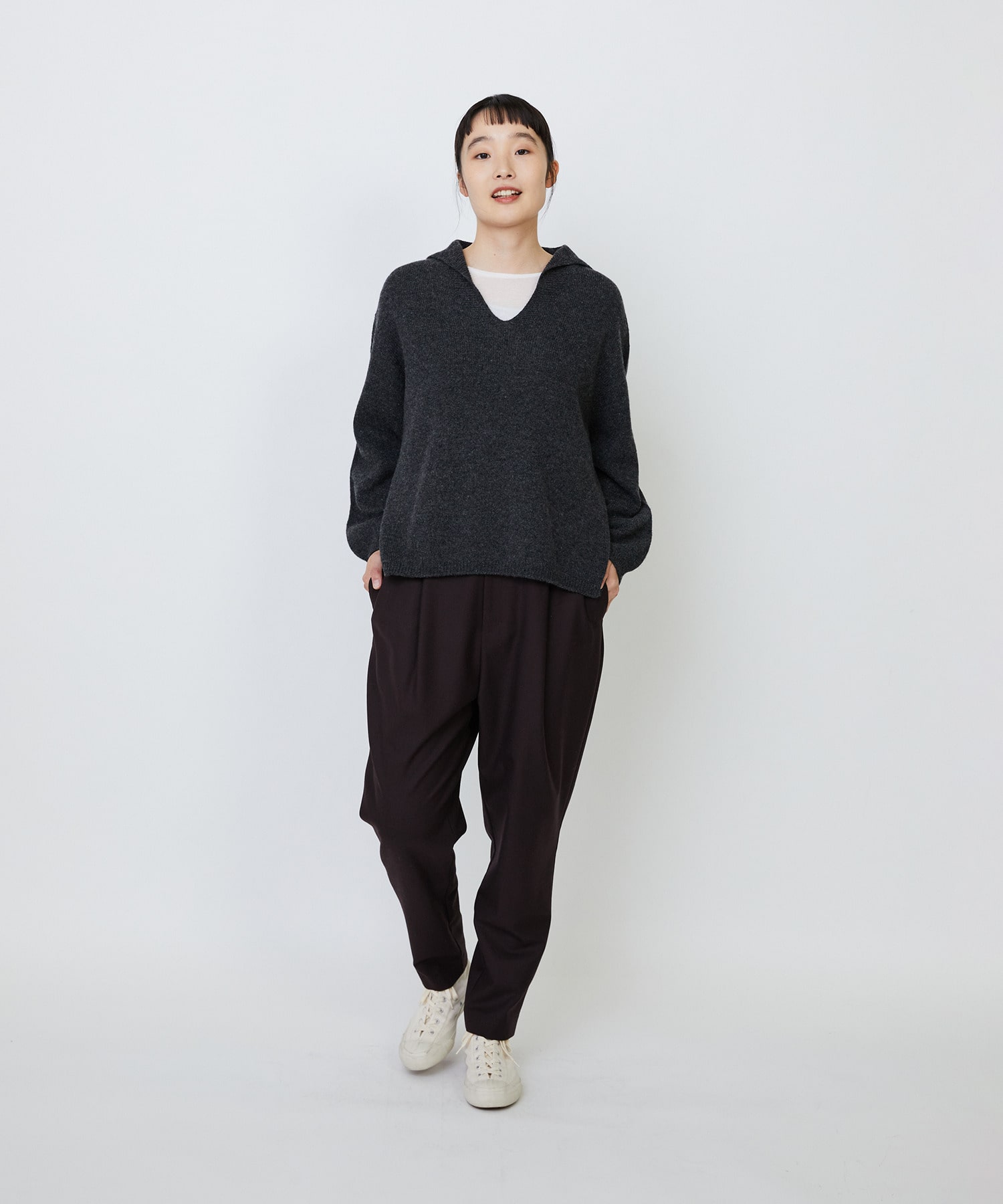 【LOISIR】【11月お気に入り登録ブランド内5位】ホールガーメントカシミヤ混天竺セーラーカラープルオーバー 詳細画像 チャコールグレー 9