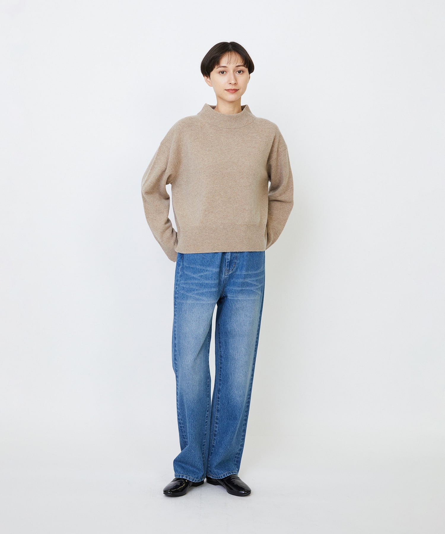 【LOISIR】メリノウール天竺モックネックプルオーバー 詳細画像 ネイビー 1