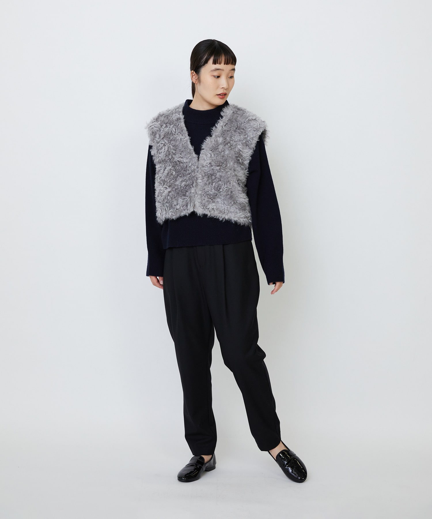 【LOISIR】メリノウール天竺モックネックプルオーバー 詳細画像 ネイビー 17