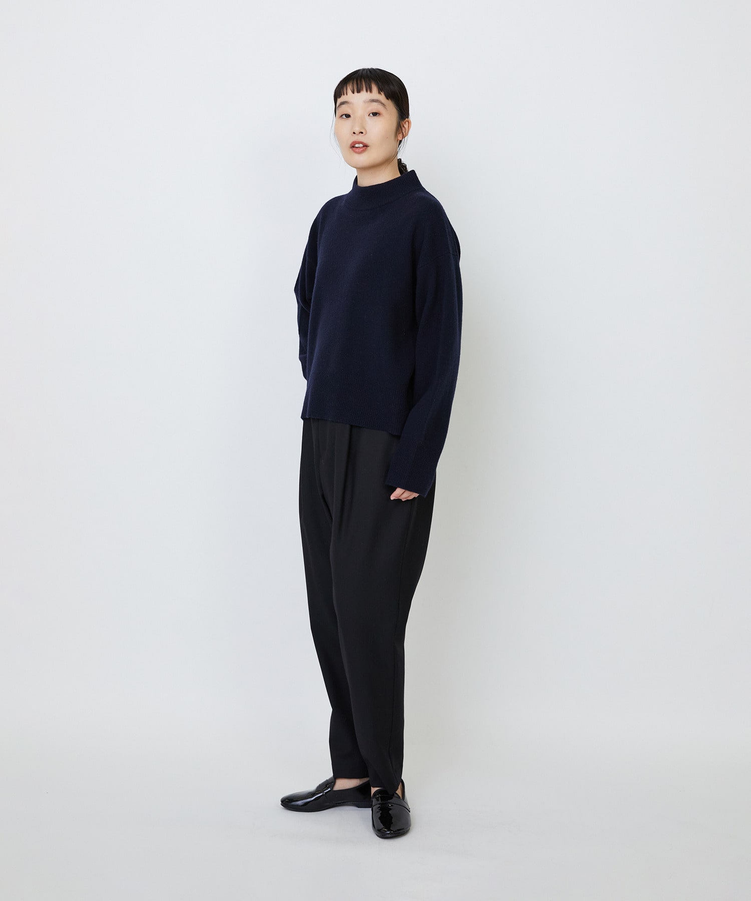【LOISIR】メリノウール天竺モックネックプルオーバー 詳細画像 ネイビー 19