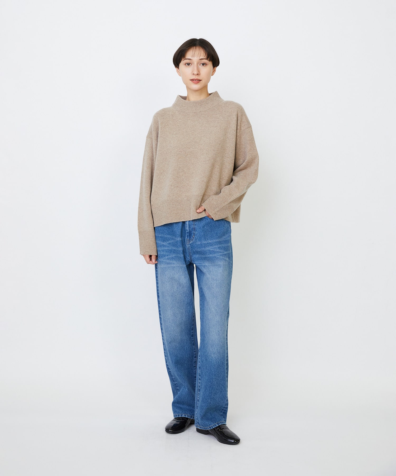 【LOISIR】メリノウール天竺モックネックプルオーバー 詳細画像 ネイビー 2