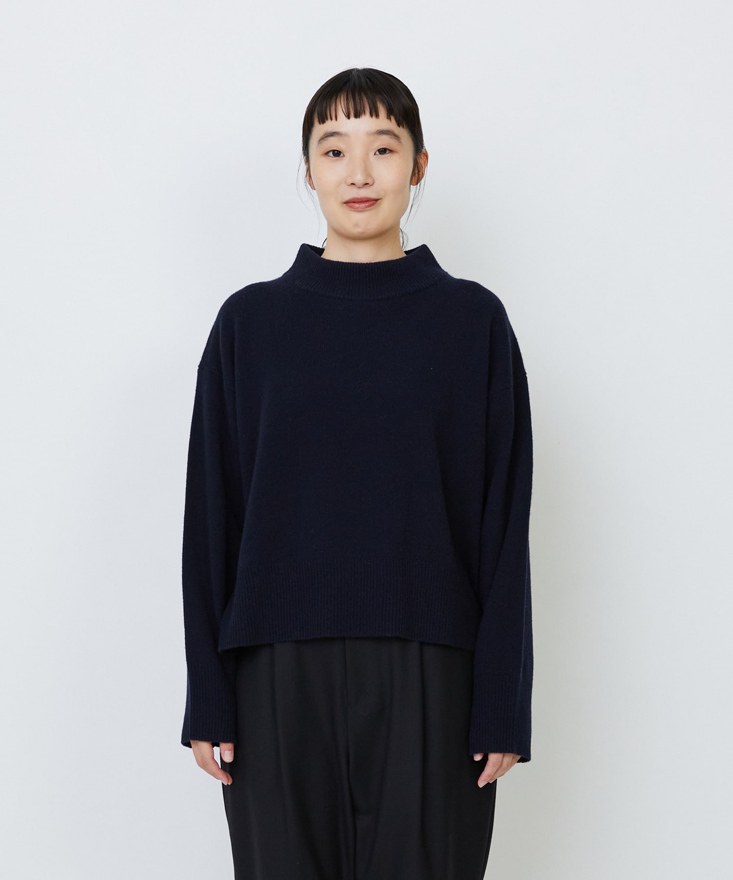 【LOISIR】メリノウール天竺モックネックプルオーバー 詳細画像 ネイビー 22