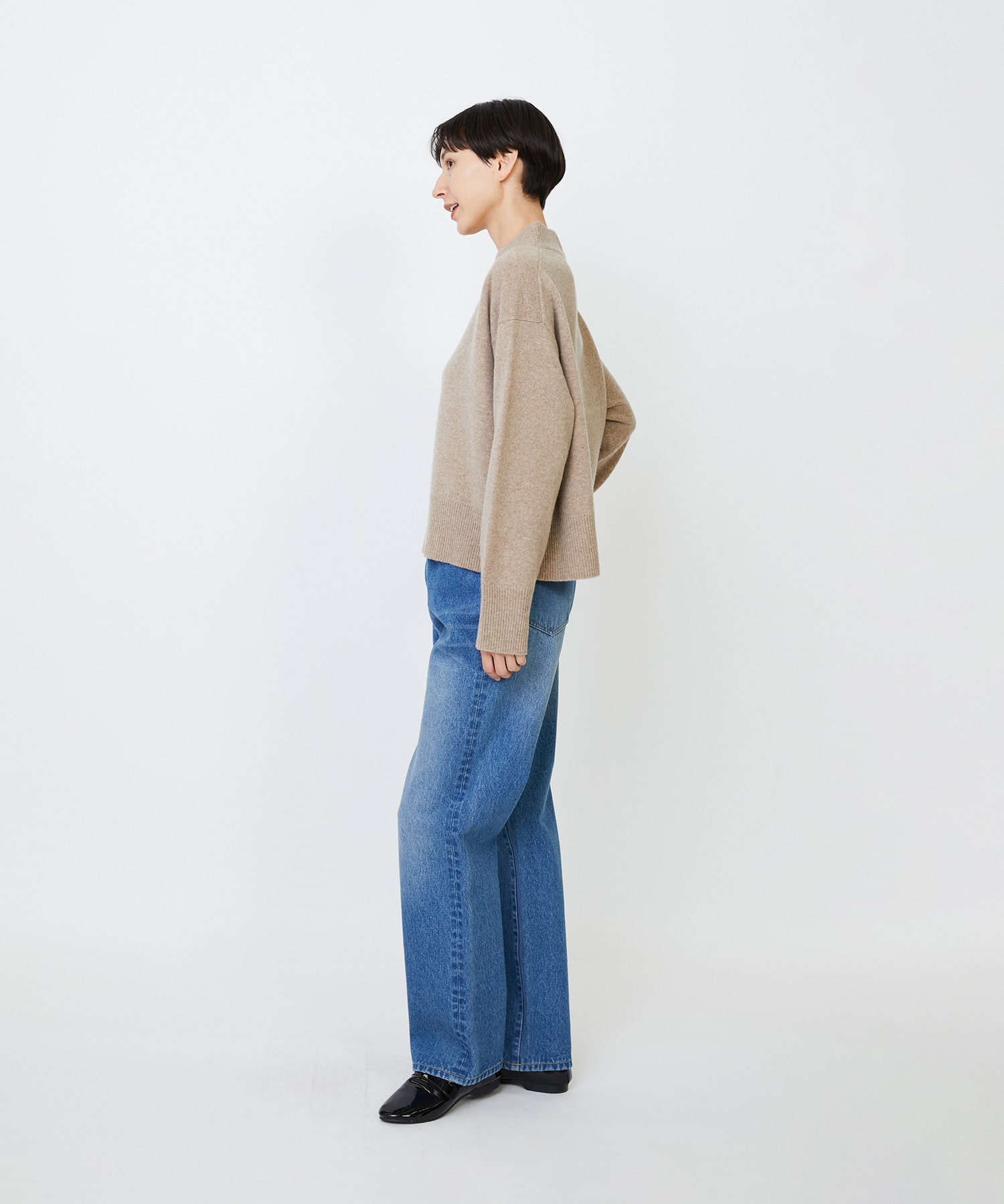 【LOISIR】メリノウール天竺モックネックプルオーバー 詳細画像 ネイビー 3