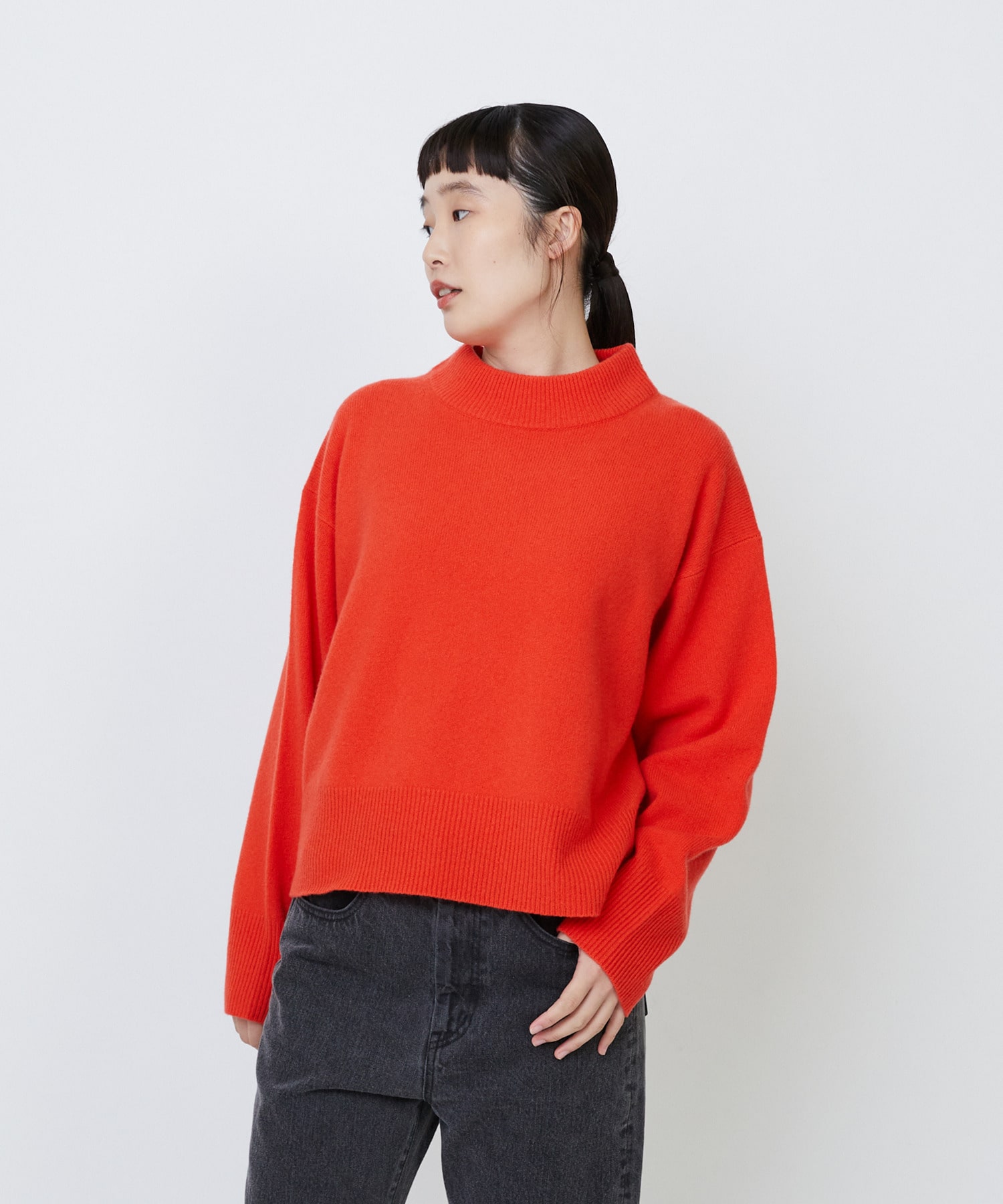 【LOISIR】メリノウール天竺モックネックプルオーバー 詳細画像 オレンジ 1