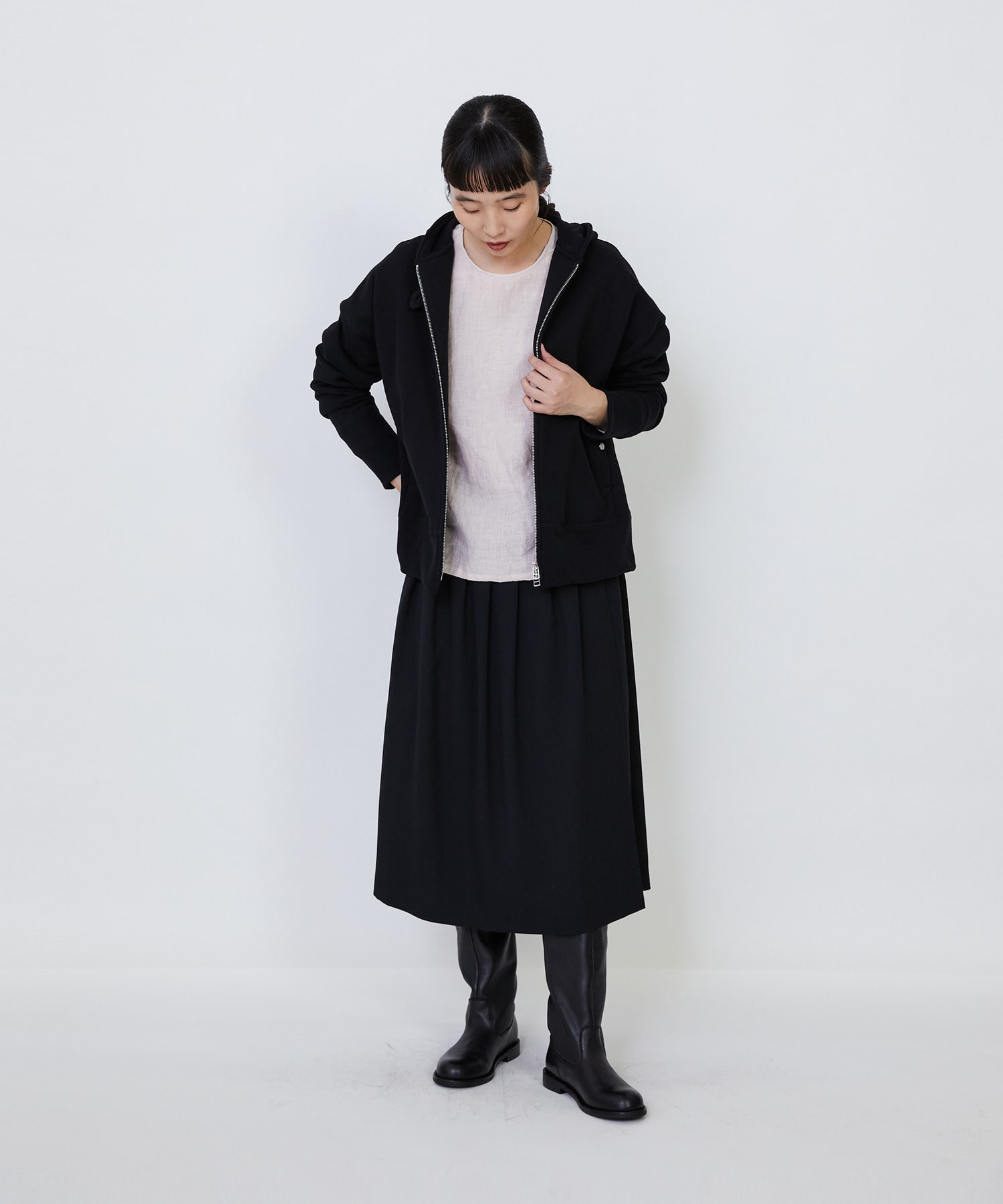 【LOISIR】｜2BUY10%OFF・3BUY20%OFF｜度詰め裏毛ジップフーディ 詳細画像 ブラック 11