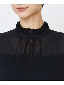 【LOISIR】｜2BUY10%OFF・3BUY20%OFF｜シルクコットンローン×ハイゲージ天竺カットソーブラウス 詳細画像 ブラック 30