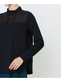 【LOISIR】｜2BUY10%OFF・3BUY20%OFF｜シルクコットンローン×ハイゲージ天竺カットソーブラウス 詳細画像 ブラック 32