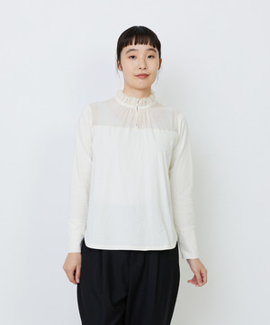 【LOISIR】｜2BUY10%OFF・3BUY20%OFF｜シルクコットンローン×ハイゲージ天竺カットソーブラウス 詳細画像 オフホワイト 1