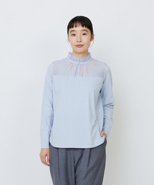 【LOISIR】｜2BUY10%OFF・3BUY20%OFF｜シルクコットンローン×ハイゲージ天竺カットソーブラウス 詳細画像 ブルー 1