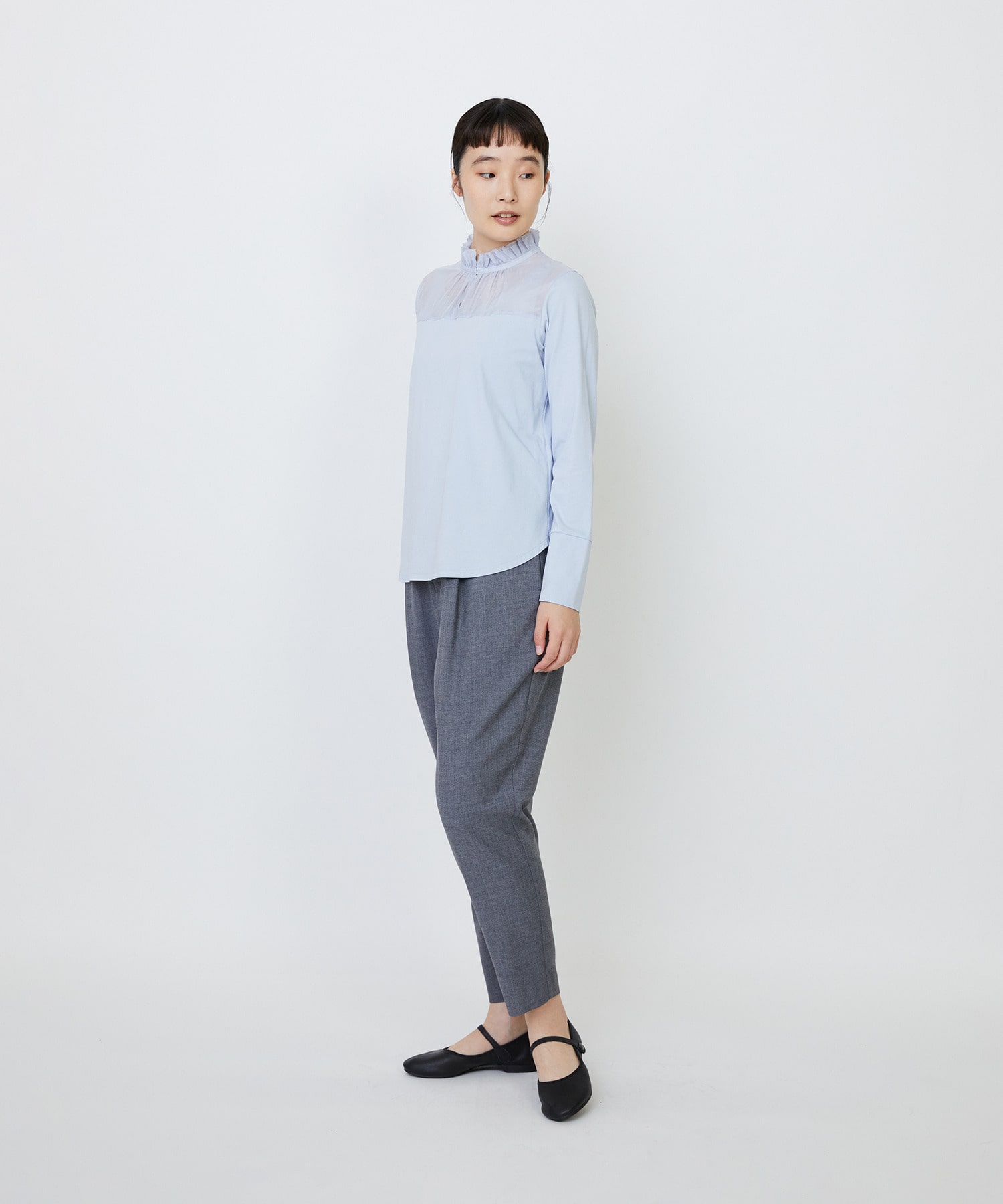 【LOISIR】｜2BUY10%OFF・3BUY20%OFF｜シルクコットンローン×ハイゲージ天竺カットソーブラウス 詳細画像 ブラック 11