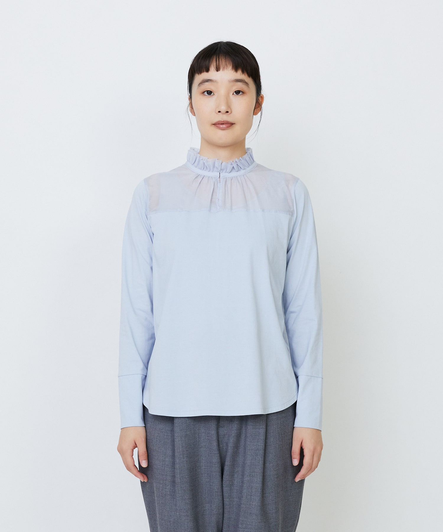 【LOISIR】｜2BUY10%OFF・3BUY20%OFF｜シルクコットンローン×ハイゲージ天竺カットソーブラウス 詳細画像 ブラック 13