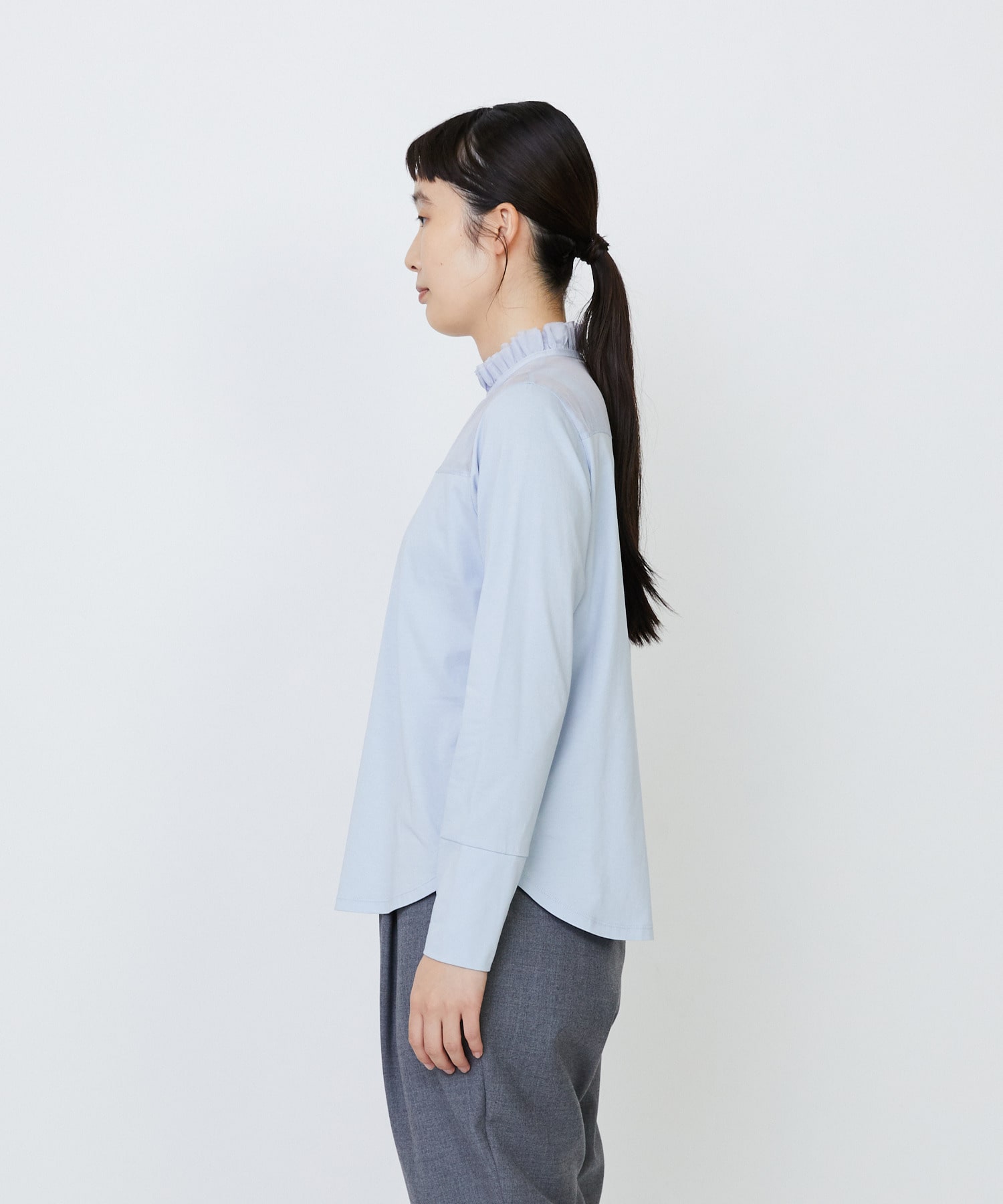 【LOISIR】｜2BUY10%OFF・3BUY20%OFF｜シルクコットンローン×ハイゲージ天竺カットソーブラウス 詳細画像 ブラック 14