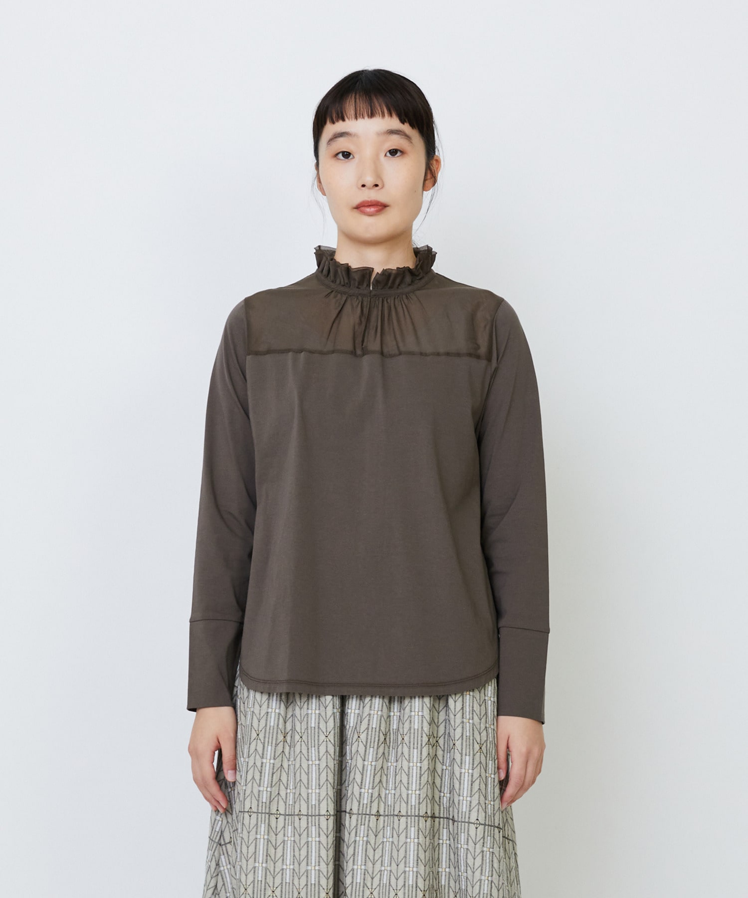 【LOISIR】｜2BUY10%OFF・3BUY20%OFF｜シルクコットンローン×ハイゲージ天竺カットソーブラウス 詳細画像 ブラック 20