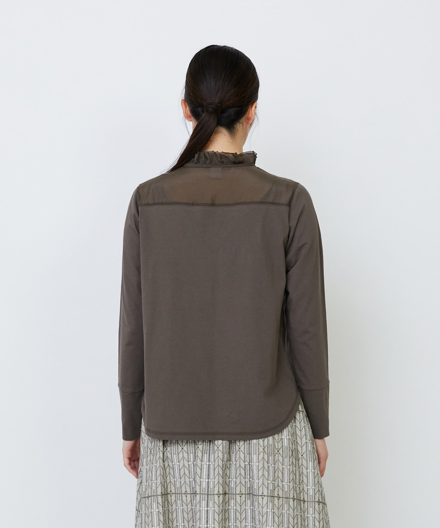 【LOISIR】｜2BUY10%OFF・3BUY20%OFF｜シルクコットンローン×ハイゲージ天竺カットソーブラウス 詳細画像 ブラック 22