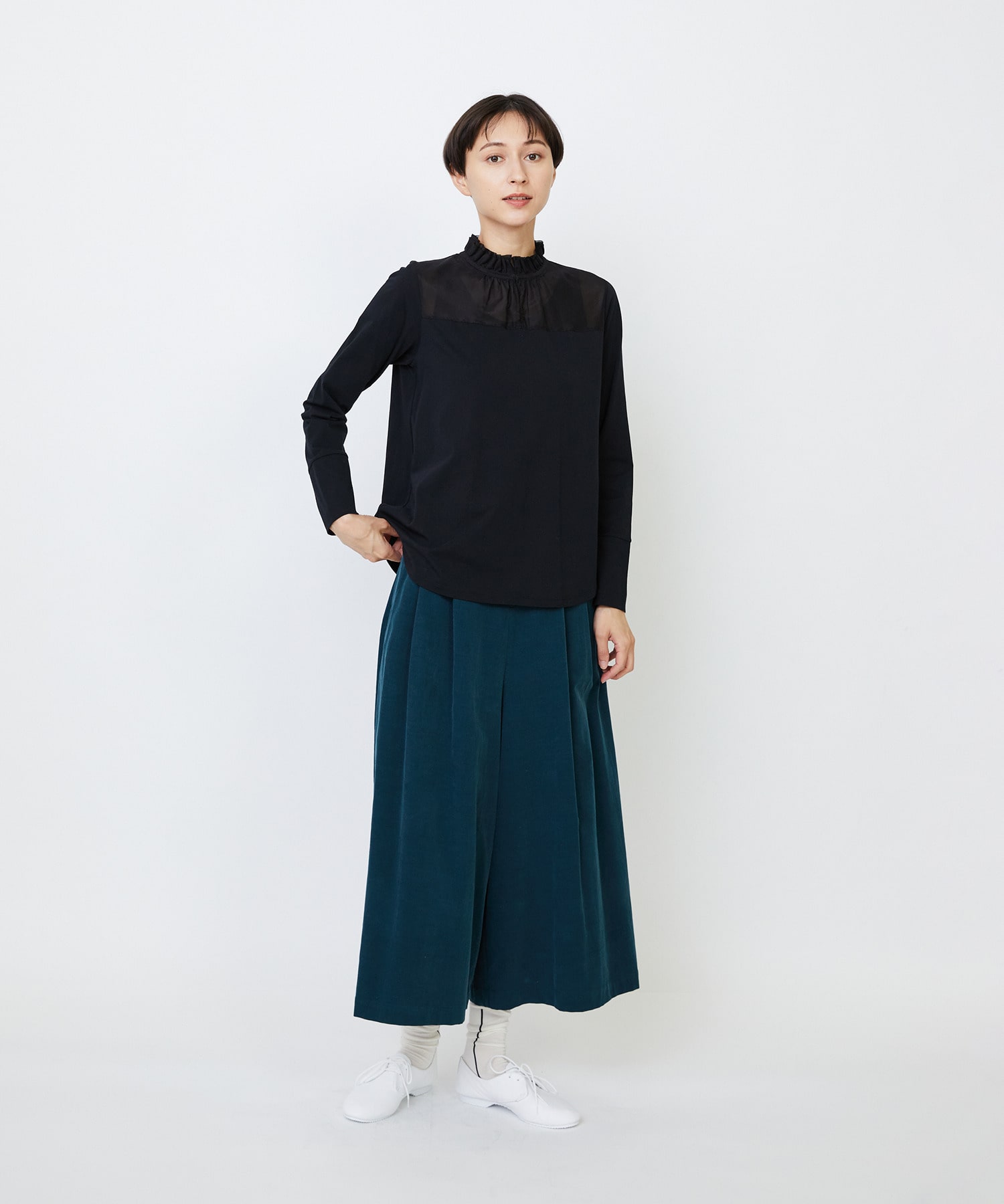 【LOISIR】｜2BUY10%OFF・3BUY20%OFF｜シルクコットンローン×ハイゲージ天竺カットソーブラウス 詳細画像 ブラック 24