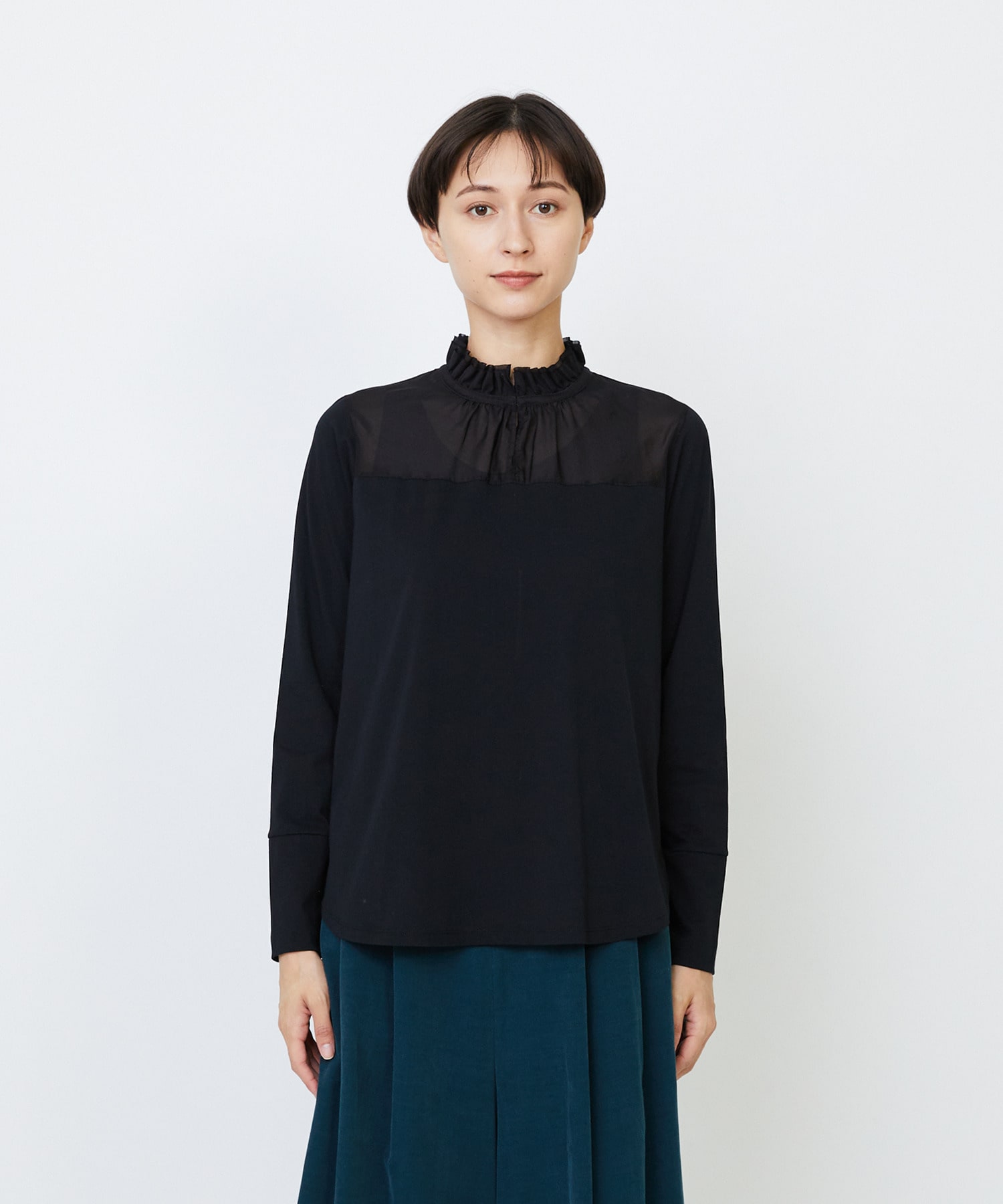 【LOISIR】｜2BUY10%OFF・3BUY20%OFF｜シルクコットンローン×ハイゲージ天竺カットソーブラウス 詳細画像 ブラック 27